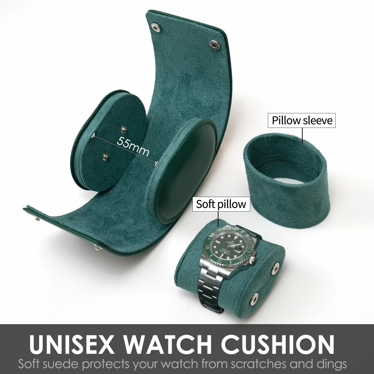 Etui podróżne na rolkę zegarka wykonane z prawdziwej skóry, 1 pudełko na zegarki, pasuje do wszystkich zegarków i smartwatchów poniżej 55 mm, organizer do przechowywania dla mężczyzn i kobiet (1W-GRL)