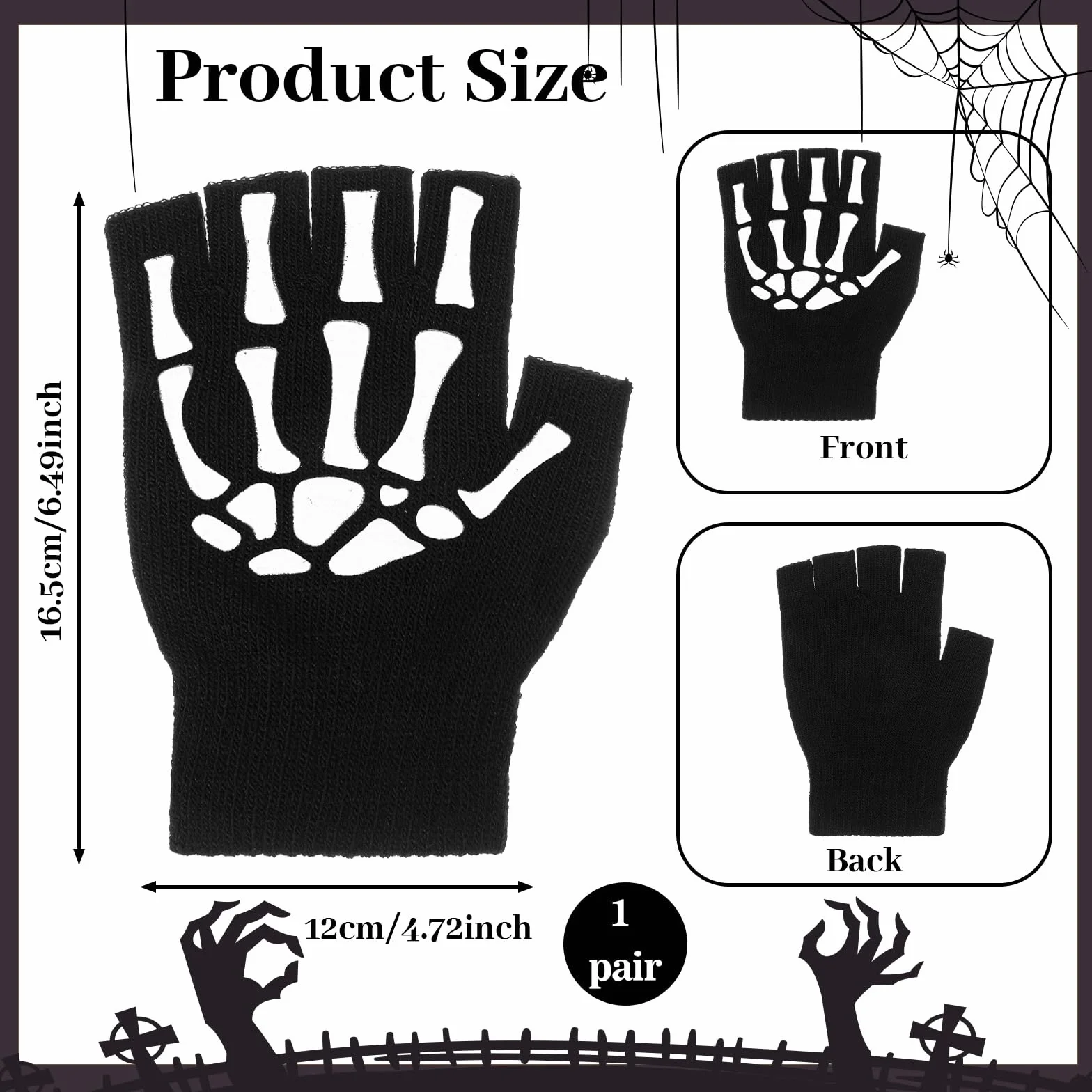 Bremorou 1 para Halloween czaszka kość rękawiczki do rąk szkielet rękawiczki bez palców dla mężczyzn kobiet dzieci kości rękawiczki do rąk unisex punk gotyckie akcesoria w ciemności kostium na