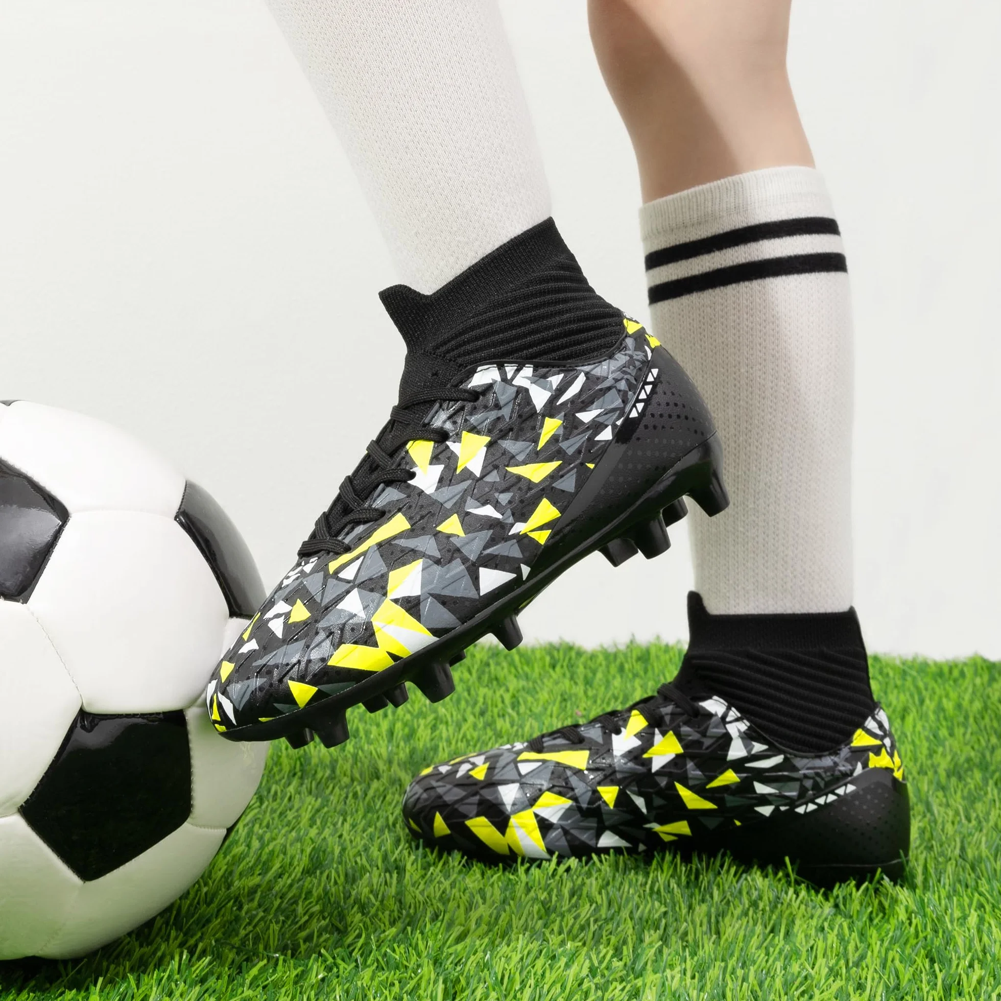 DREAM PAIRS Chłopięce korki piłkarskie młodzieżowe wysokie buty do piłki nożnej dla małych i dużych dzieci