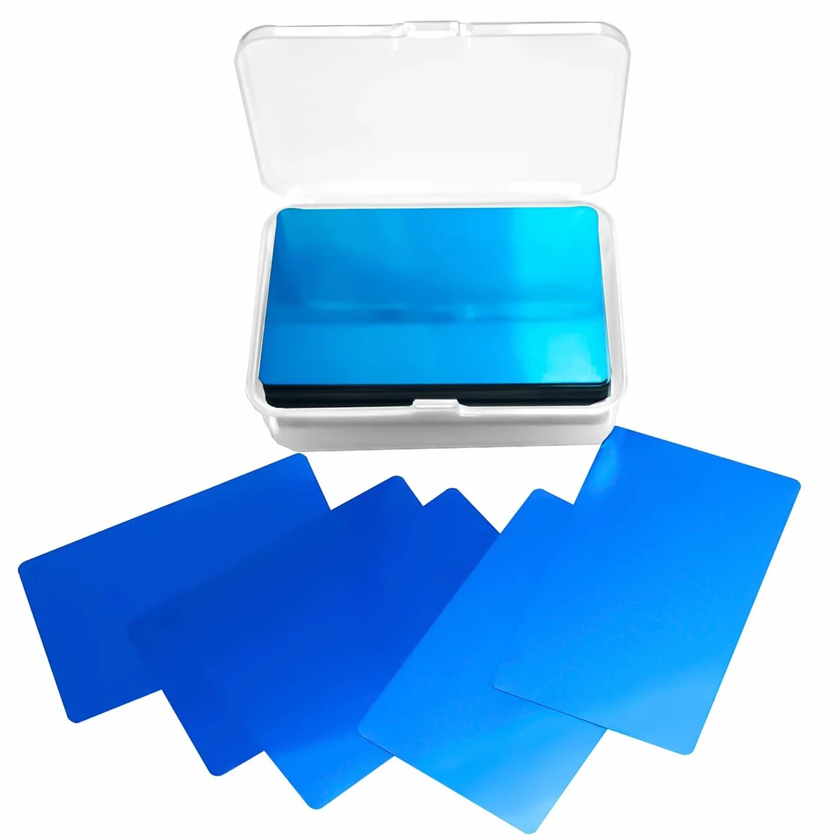 50 szt. metalowych wizytówek, puste wizytówki ze stopu aluminium, wizytówka do grawerowania laserowego, 0,22 mm/8,6 x 5,4 cm, do kart klientów biurowych, prezent DIY (niebieski)