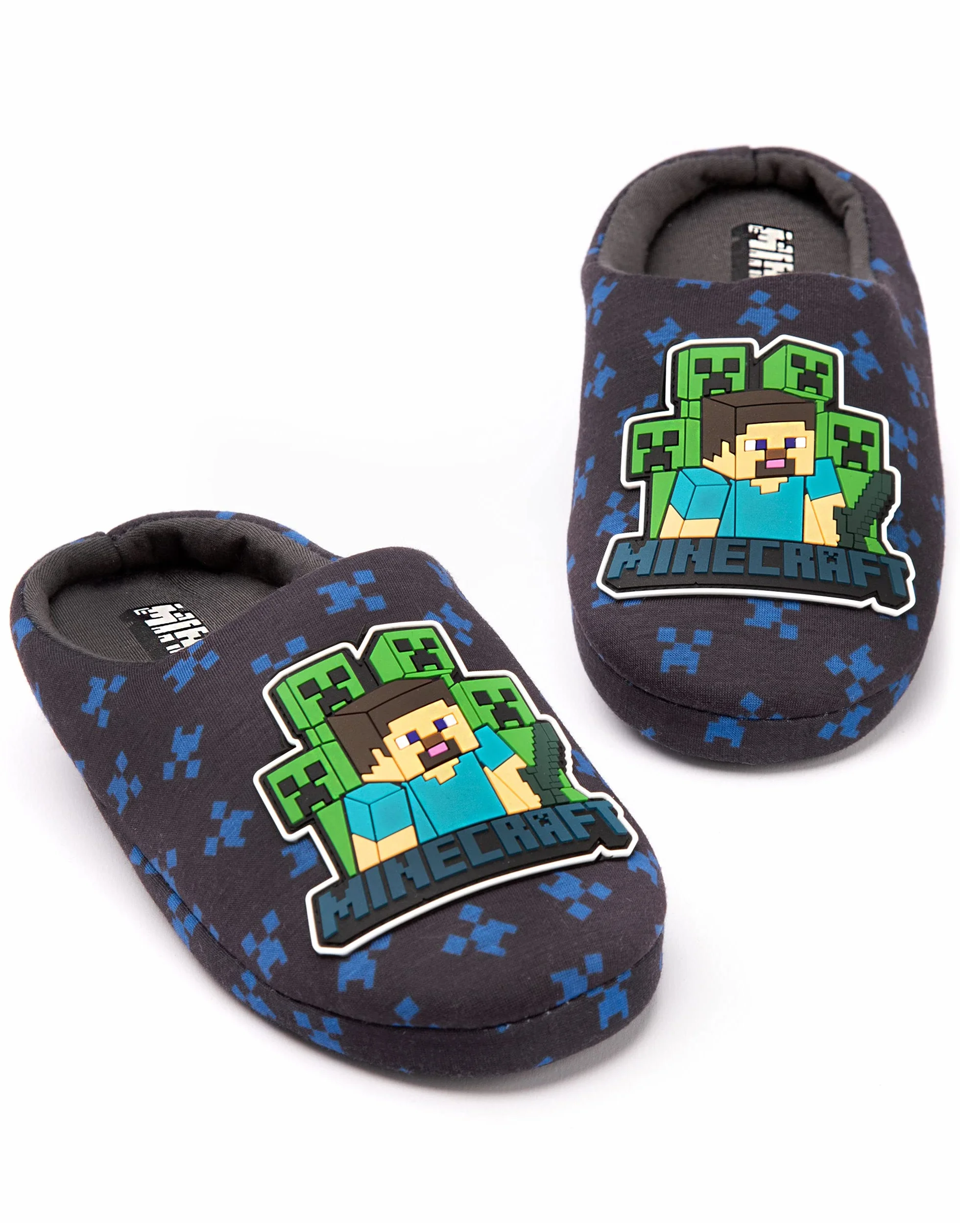 Minecraft Slippers Dziecięce Niebieskie Creeper Vs Zombie Tnt Dom Buty