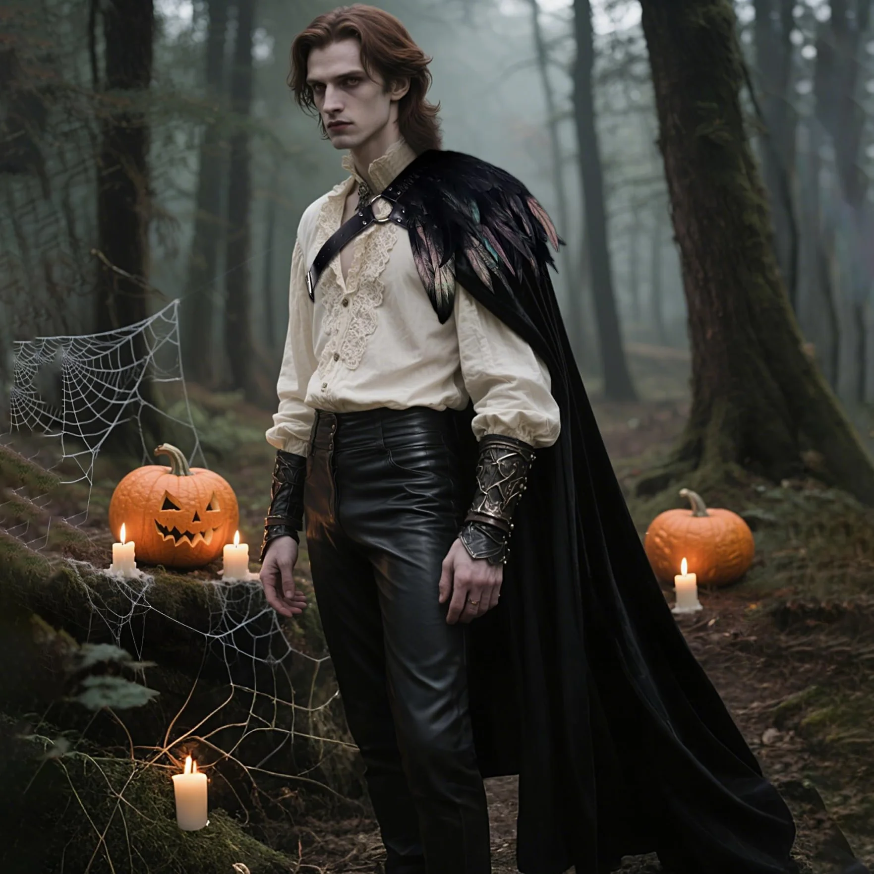keland Gotycka peleryna na jedno ramię z piórkami – Halloween, rycerz, wampir, cosplay