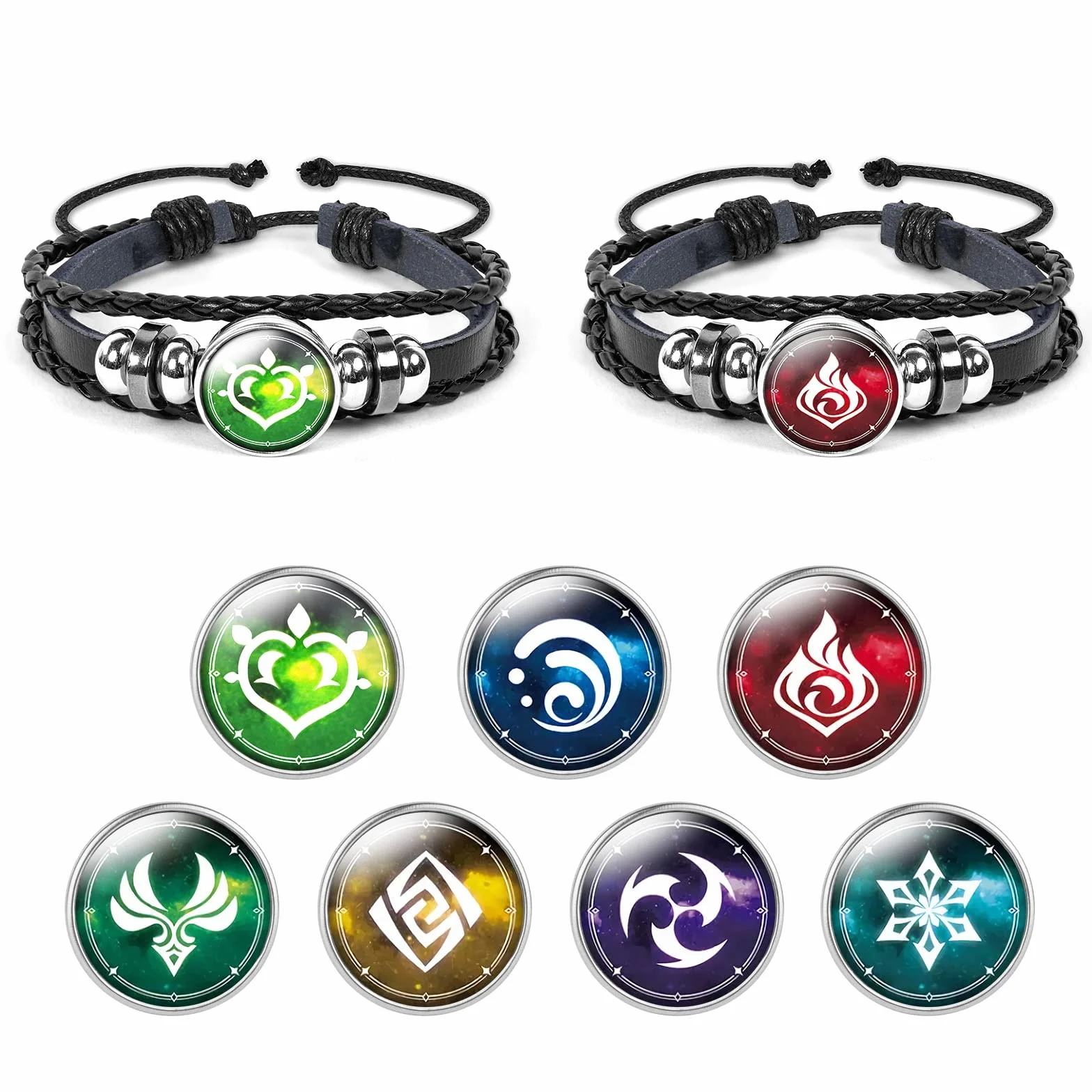 Aucuu Genshin Impact bransoletka unisex, peryferyjny element gry, regulowana, świecąca bransoletka, bransoletka do zabawy, prezent (1 bransoletka + 7 sztuk zapasowych koralików)
