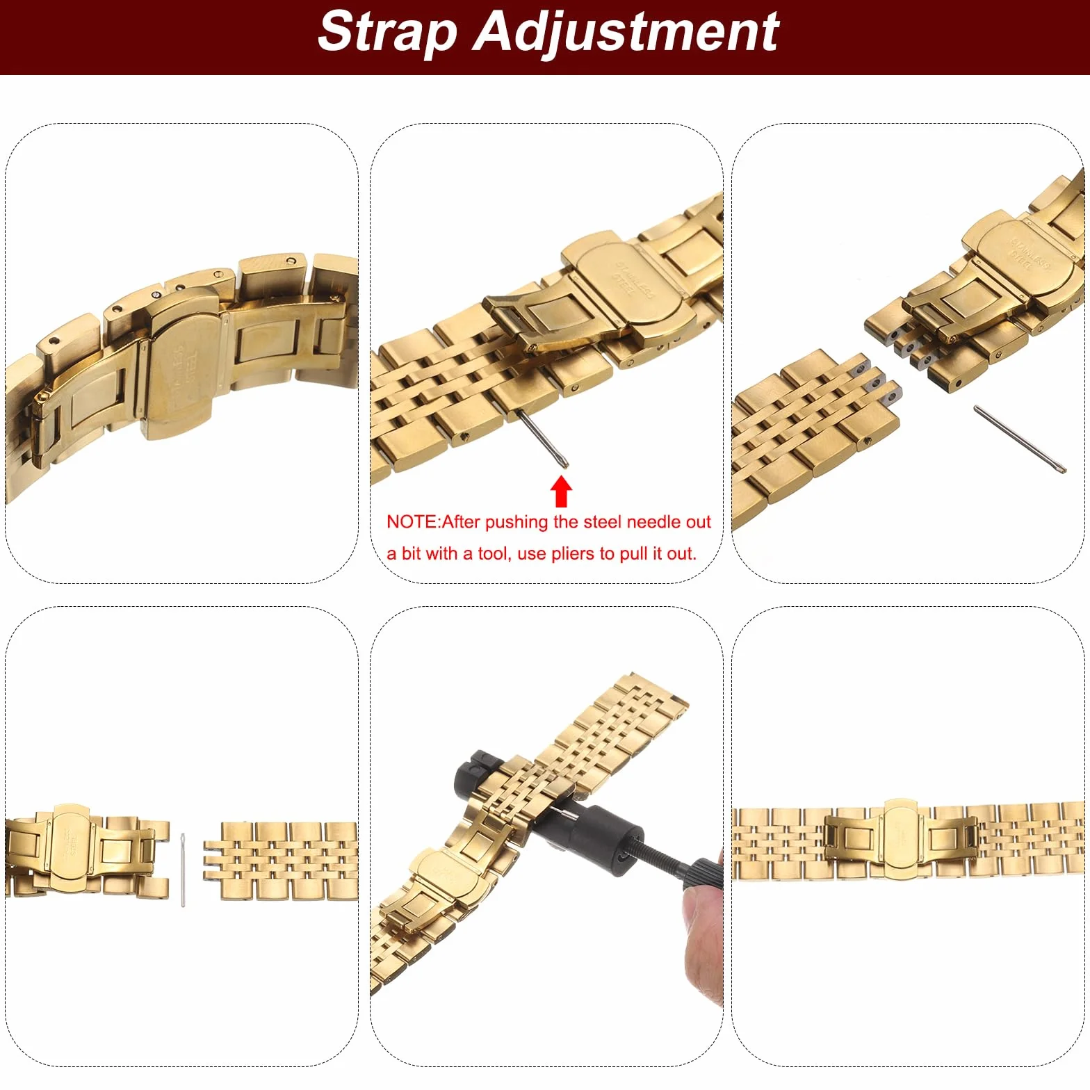 QUARKZMAN 22 mm paski do zegarków z stali nierdzewnej, metalowym zapięciem motylkowym, metalową powłoką Quick Release, z adapterem, black