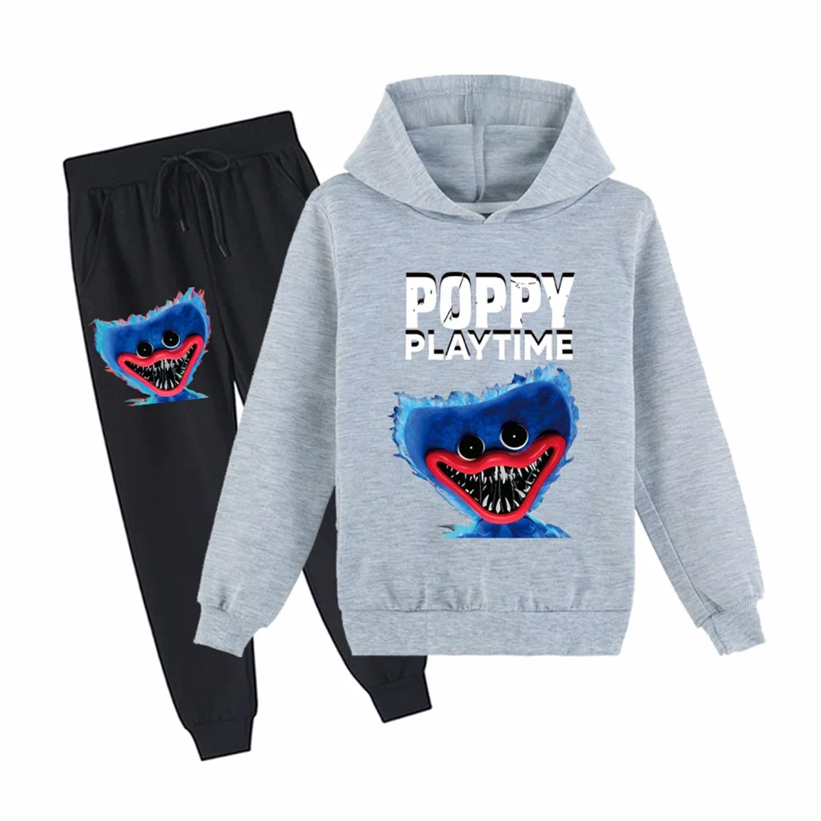 Poppy Playtime Huggy Wuggys Kids 2-częściowy zestaw bluzy z kapturem i spodnie dresowe na co dzień dres bluza zestaw dla chłopców dziewcząt