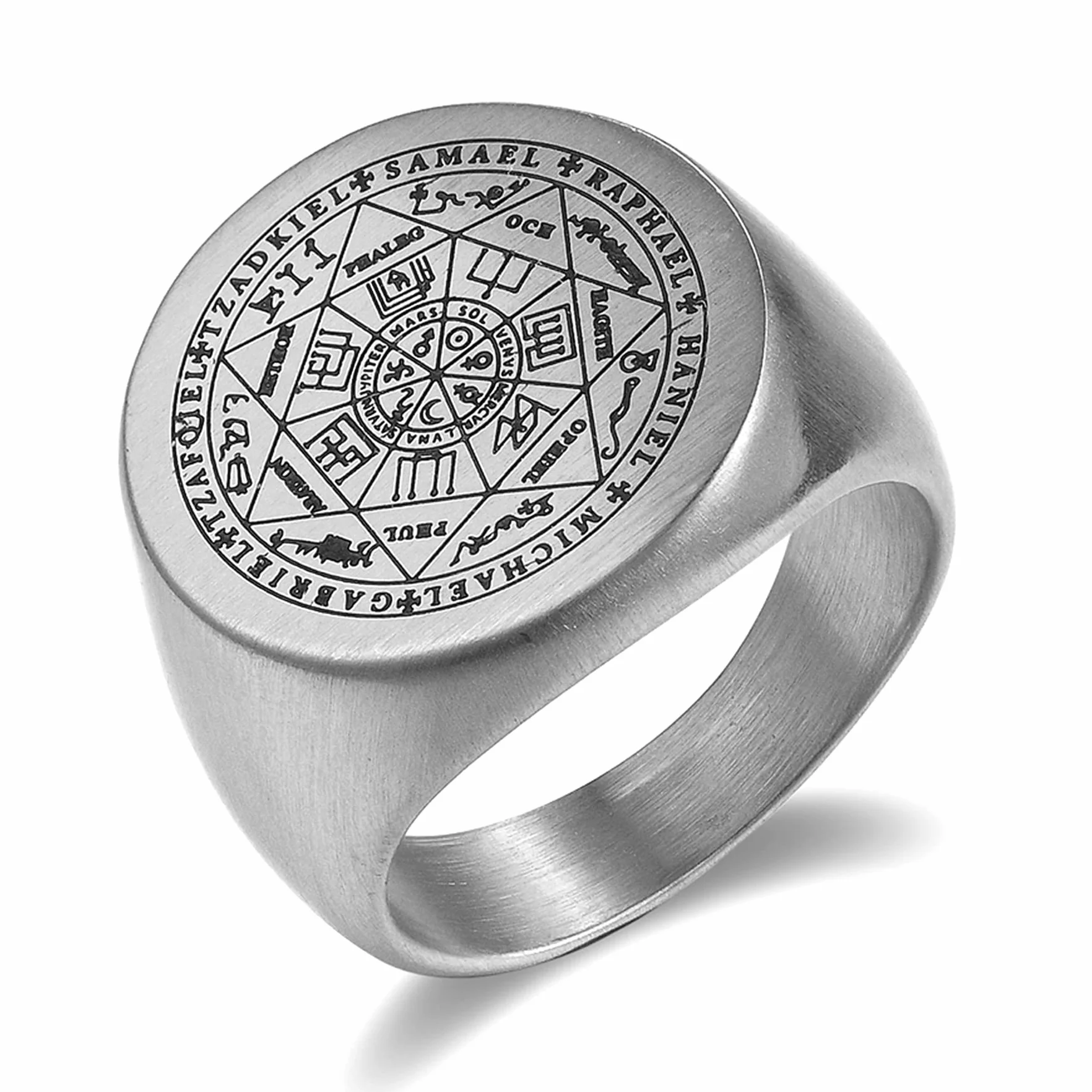 JewelryWe Vintage Seven Angels Secret Star Rune męski pierścionek ze stali nierdzewnej