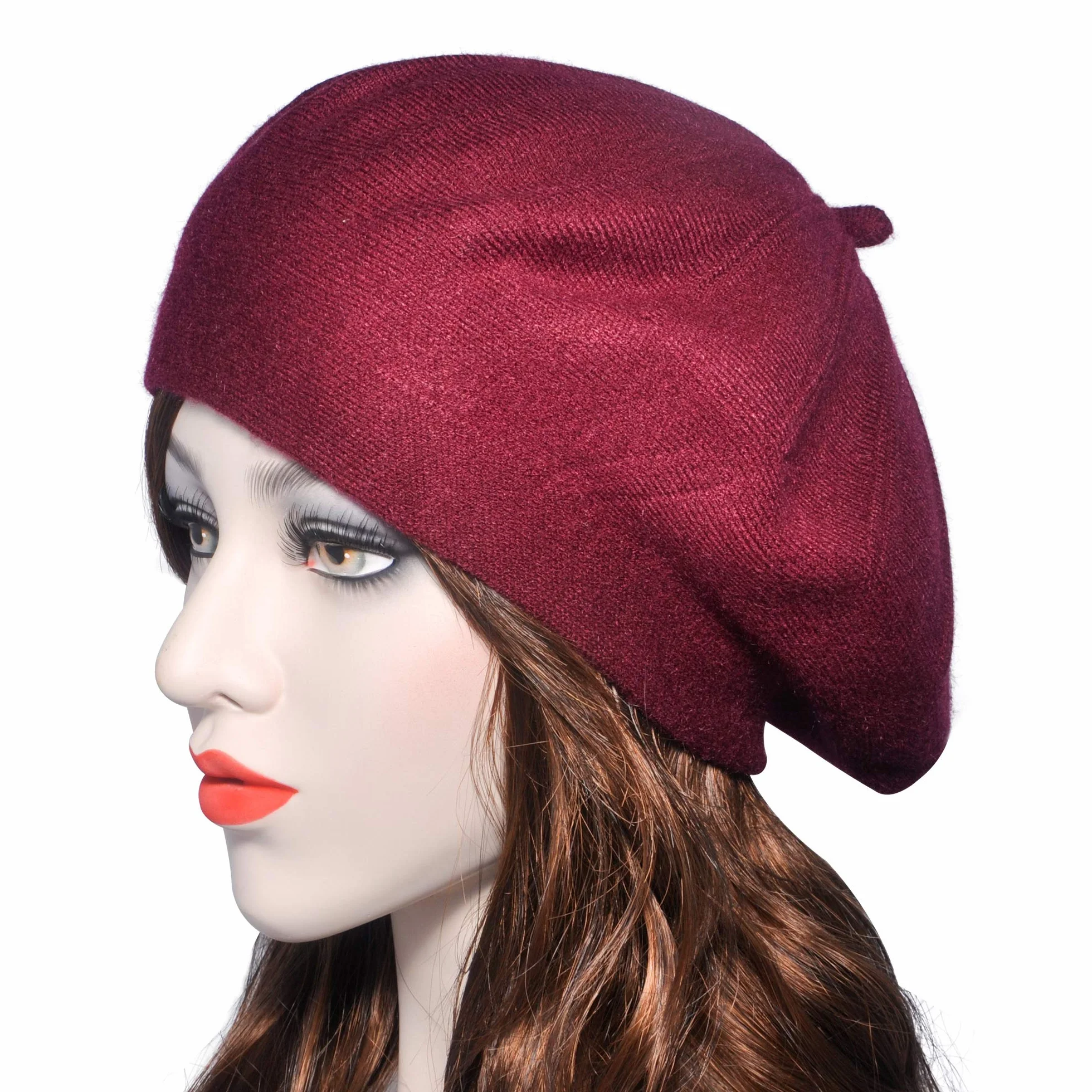 ZLYC Damski beret klasyczny, francuski, beret jednokolorowy, ciepły, burgund, jeden rozmiar