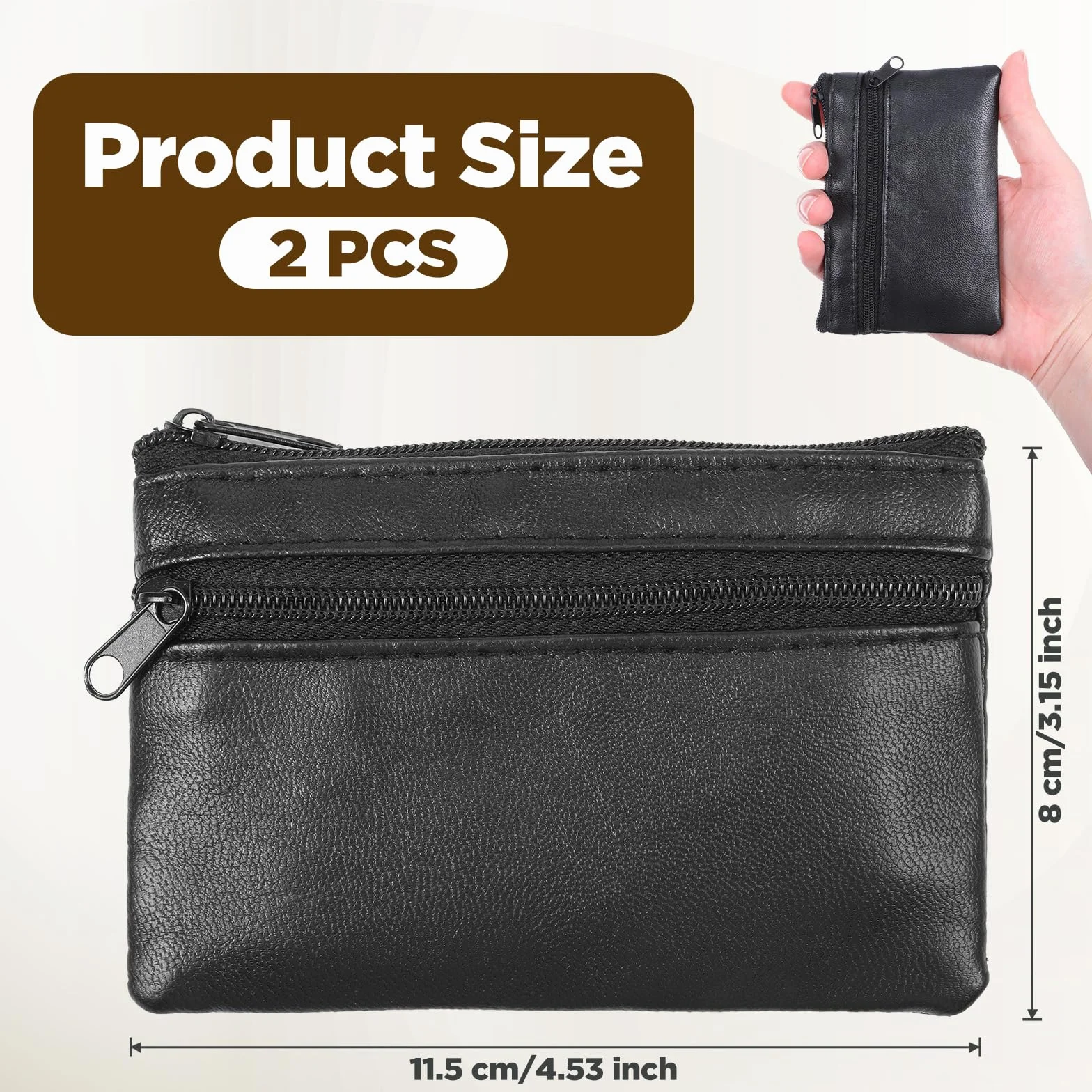 2-pak etui na klucze z PU skóry z zamkiem, mini portfel, czarne etui na klucze, mała kieszonka na monety dla kobiet i mężczyzn, idealne na podróże i do codziennego użytku