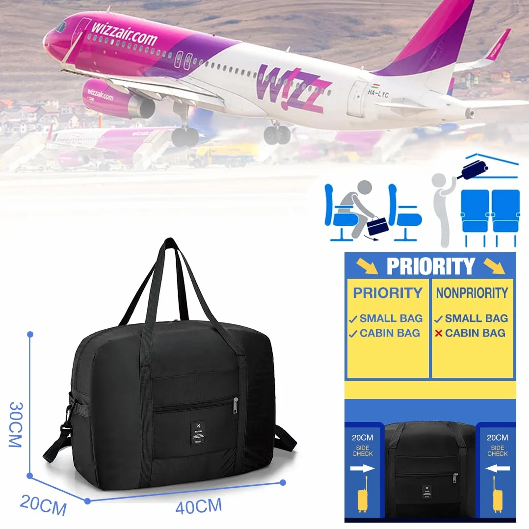 Wizzair Bagaż podręczny 40 x 30 x 20, 25 l, składana torba podróżna, bagaż podręczny do samolotu, bagaż podręczny, walizka do Eurowings, 1Pack