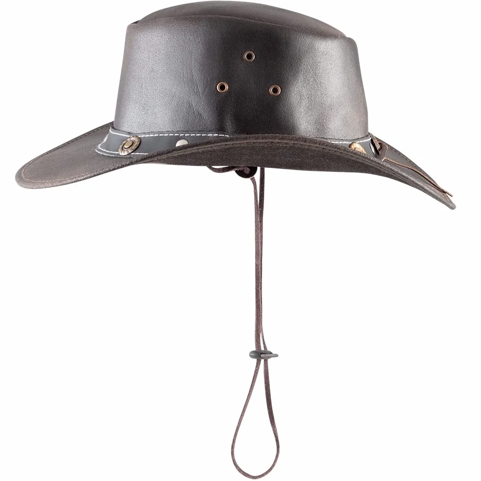 Pfiff Kapelusz westernowy, kapelusz kowbojski, Western Cowboy Cowgirl, skóra bydlęca czarny brązowy Unisex S-XL (56-62 cm)