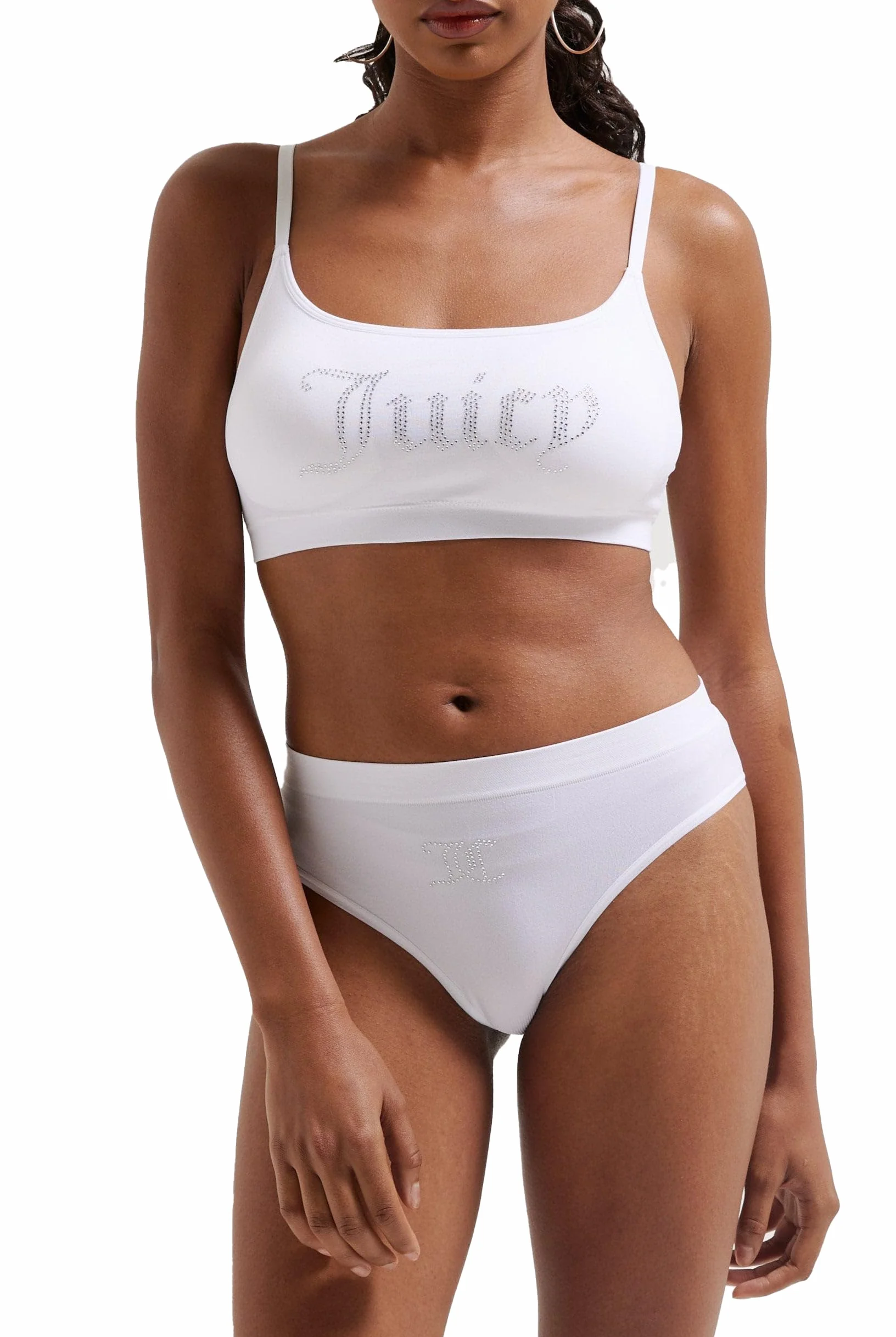 Juicy Couture Damska bielizna Juicy Diamante Bralette & HIGH Leg Brief zestaw bielizny, biały, standardowy (opakowanie 44 szt.), biały, Rozmiar uniwersalny