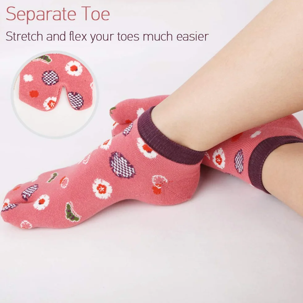 Tabi skarpety damskie, japonki, bawełniane, krótkie skarpety z dwoma palcami, styl japoński, kolorowe, zabawne wzory sakuri, rozmiar 35-41, 4/5 par, 4 pary akura-A,