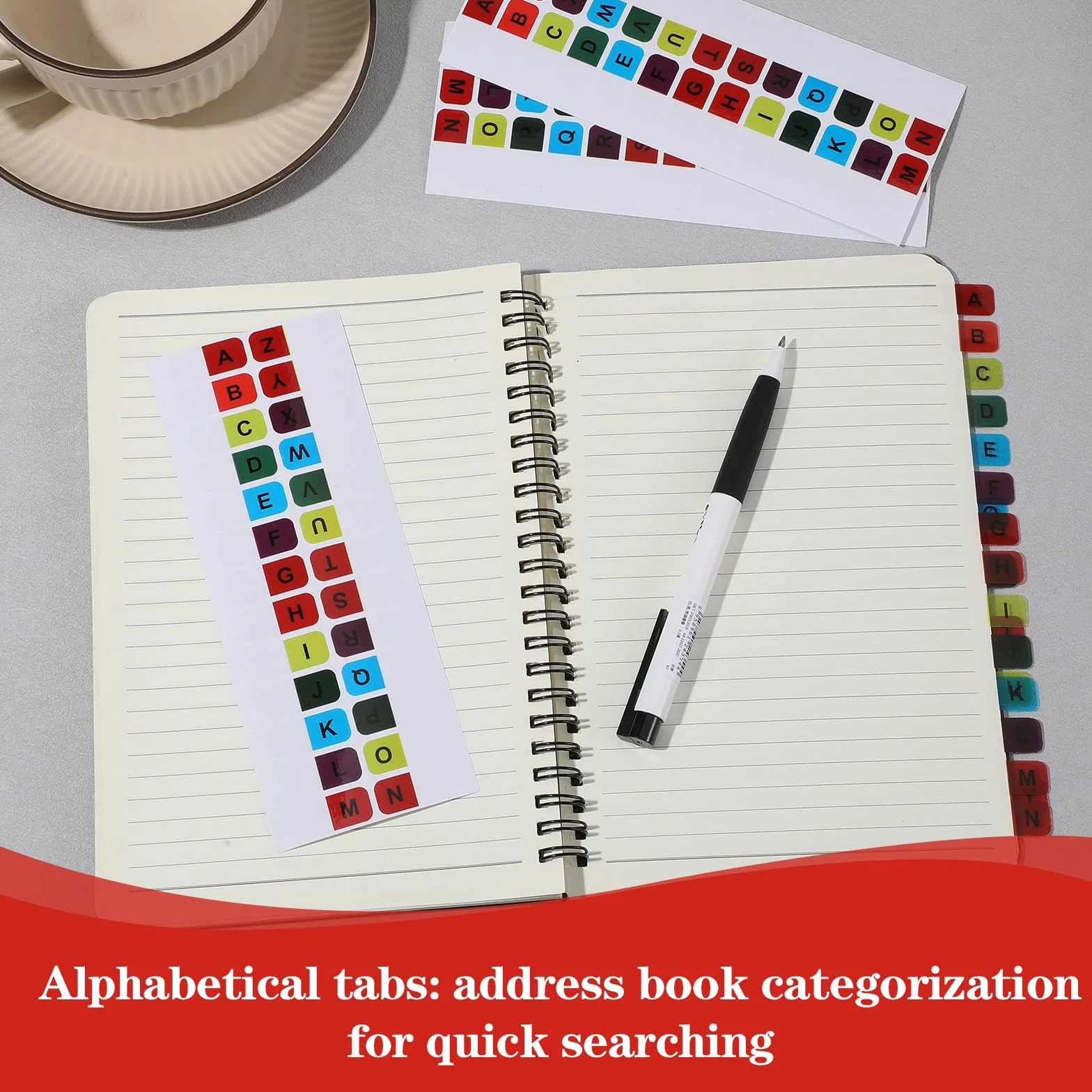20 arkuszy samoprzylepnych zakładek do notebooków, samoprzylepne zakładki alfabetu A-Z, zakładki indeksowe, wielokolorowe zakładki indeksowe alfabetu, samoprzylepne zakładki alfabetyczne do