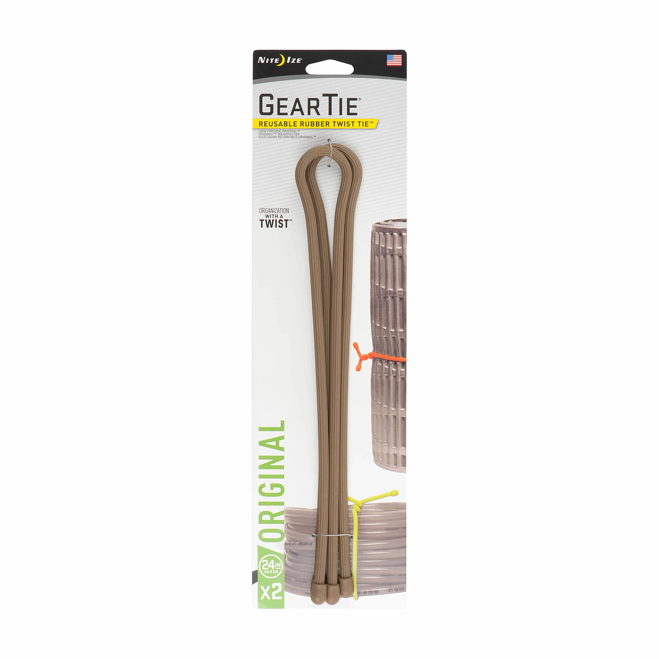 Nite Ize Gumowe opaski Twist Ties - brązowe/brązowe, 61 cm