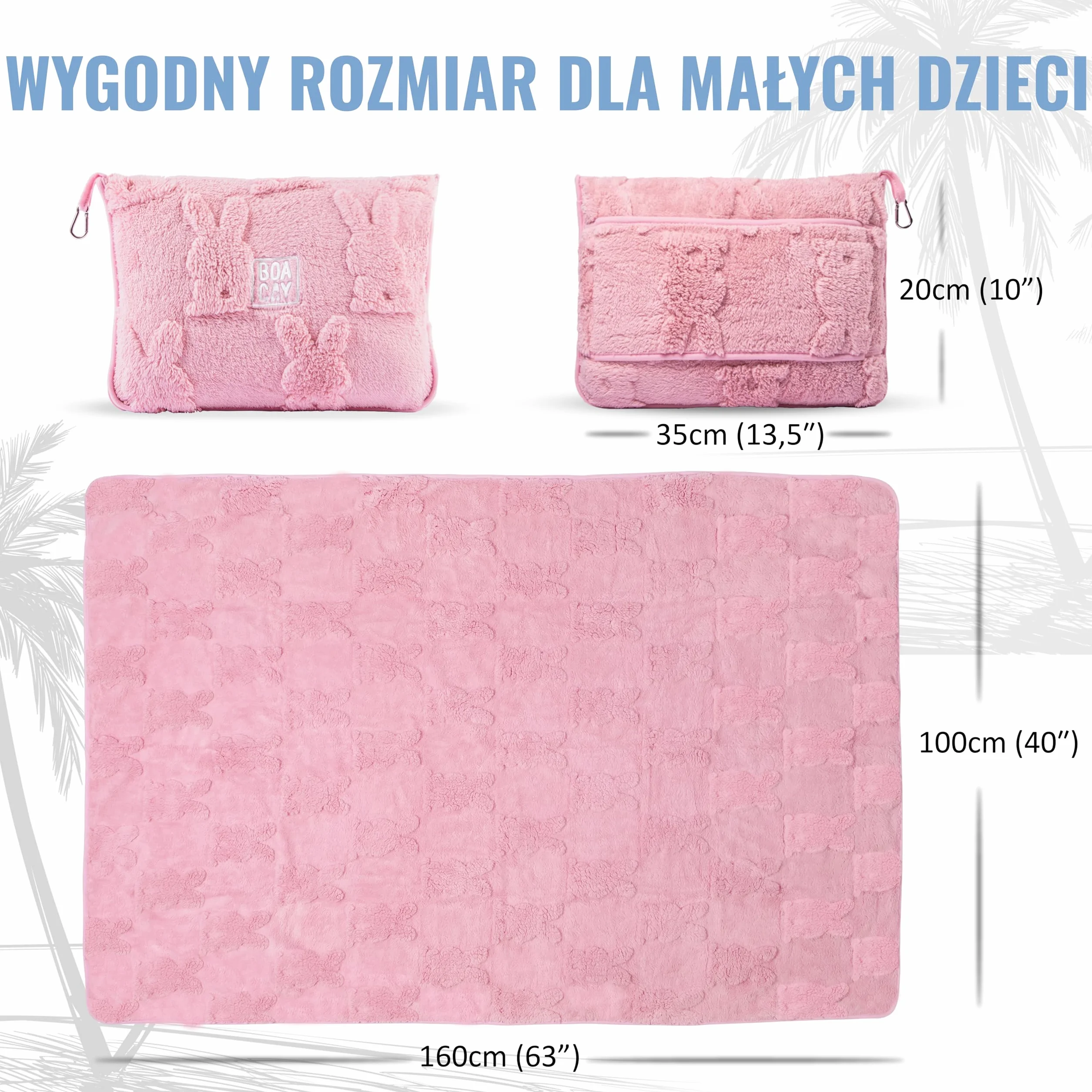 BOACAY Podróżna Kocówka Dla Maluchów do Użytku w Samolocie, Samochodzie - Miękki Koc na Rzucanie dla Dzieci na Opiekę Dziennej - Poduszka dla Dziewczynek, Chłopców z Klipem na Plecak, Rękaw na Bagaż
