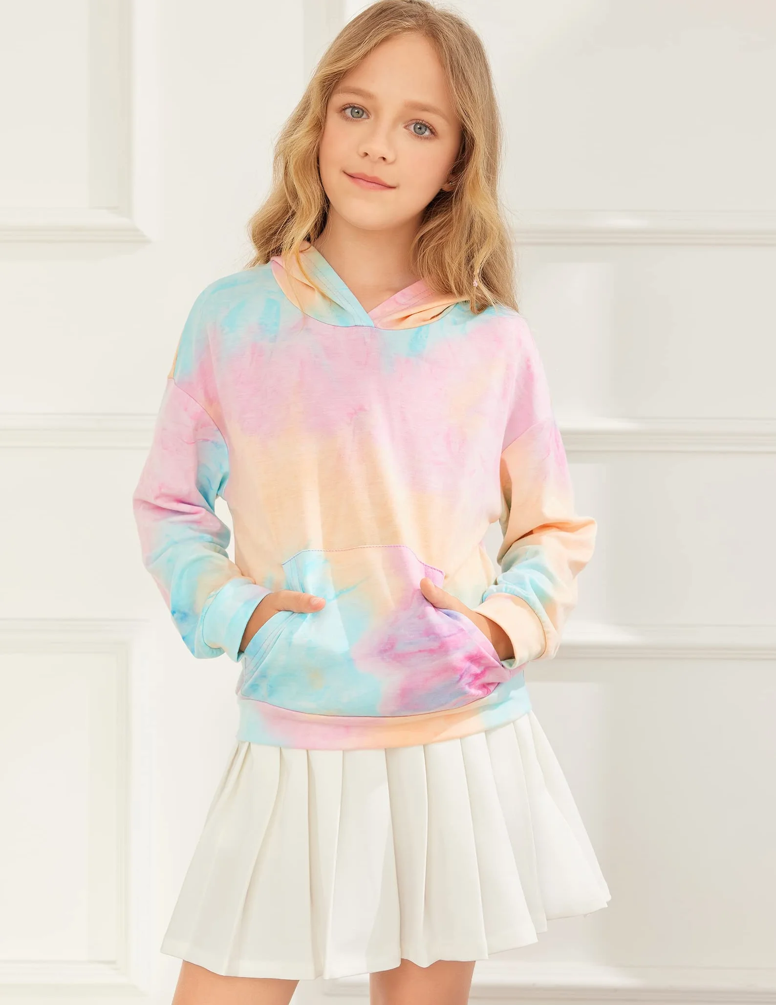 Arshiner Dziewczęca bluza z kapturem, batik, dla dzieci, na czas wolny, modna bluza z kapturem, na jesień, zimę, z długim rękawem, dla dziewczynek w wieku 4-14 lat