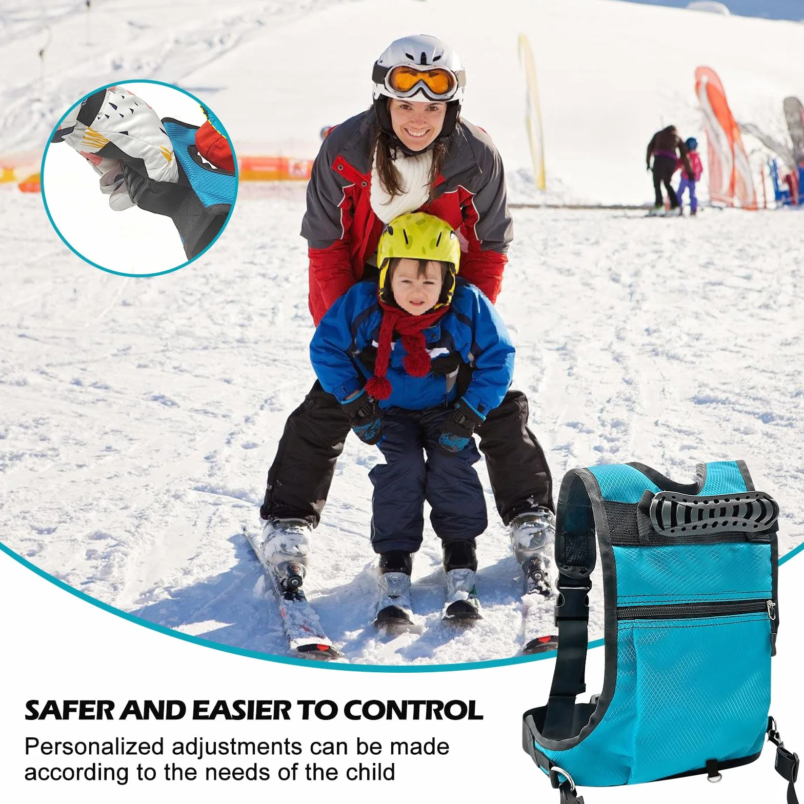 Szelki treningowe SUNOYA dla dzieci, narciarskie i snowboardowe, pasek treningowy z tylną liną trakcyjną i kieszenią, niebieski