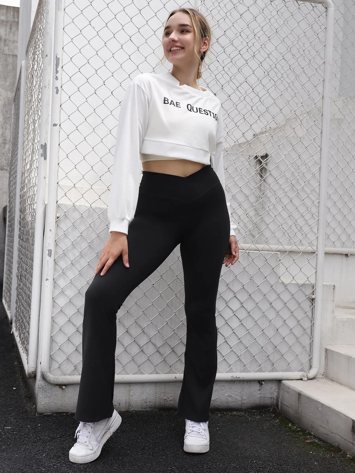 Damskie spodnie do jogi Glacspyg, Rozkloszowane spodnie z kieszeniami, rozmiar V, styl bootcut, spodnie sportowe i rekreacyjne do fitnessu