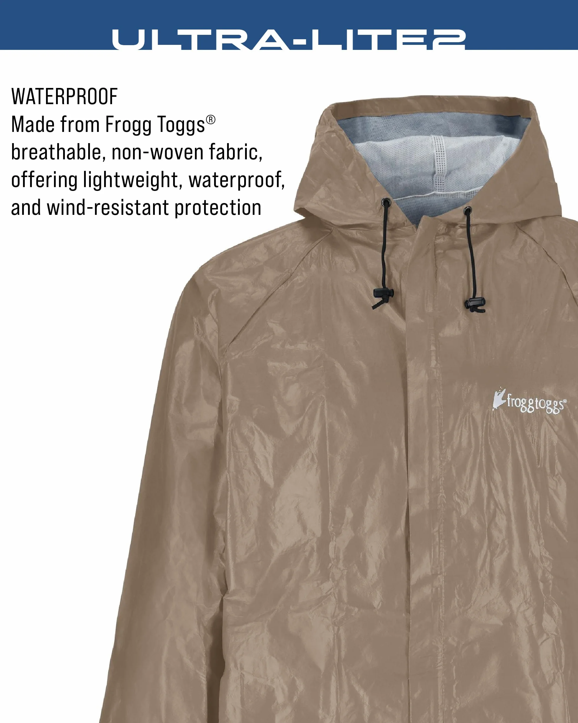 Frogg Toggs Ultra-lite2 Męska kurtka przeciwdeszczowa, wodoodporna, oddychająca, Khaki, L
