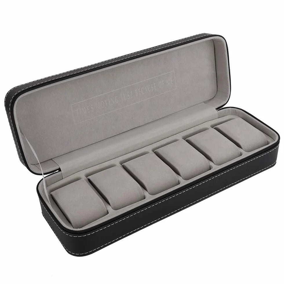 Watch Case, 6 Slot Watch Box PU Leather with Detachable Small Pillows, Watch Box for Men Watch Storage Home and Travel