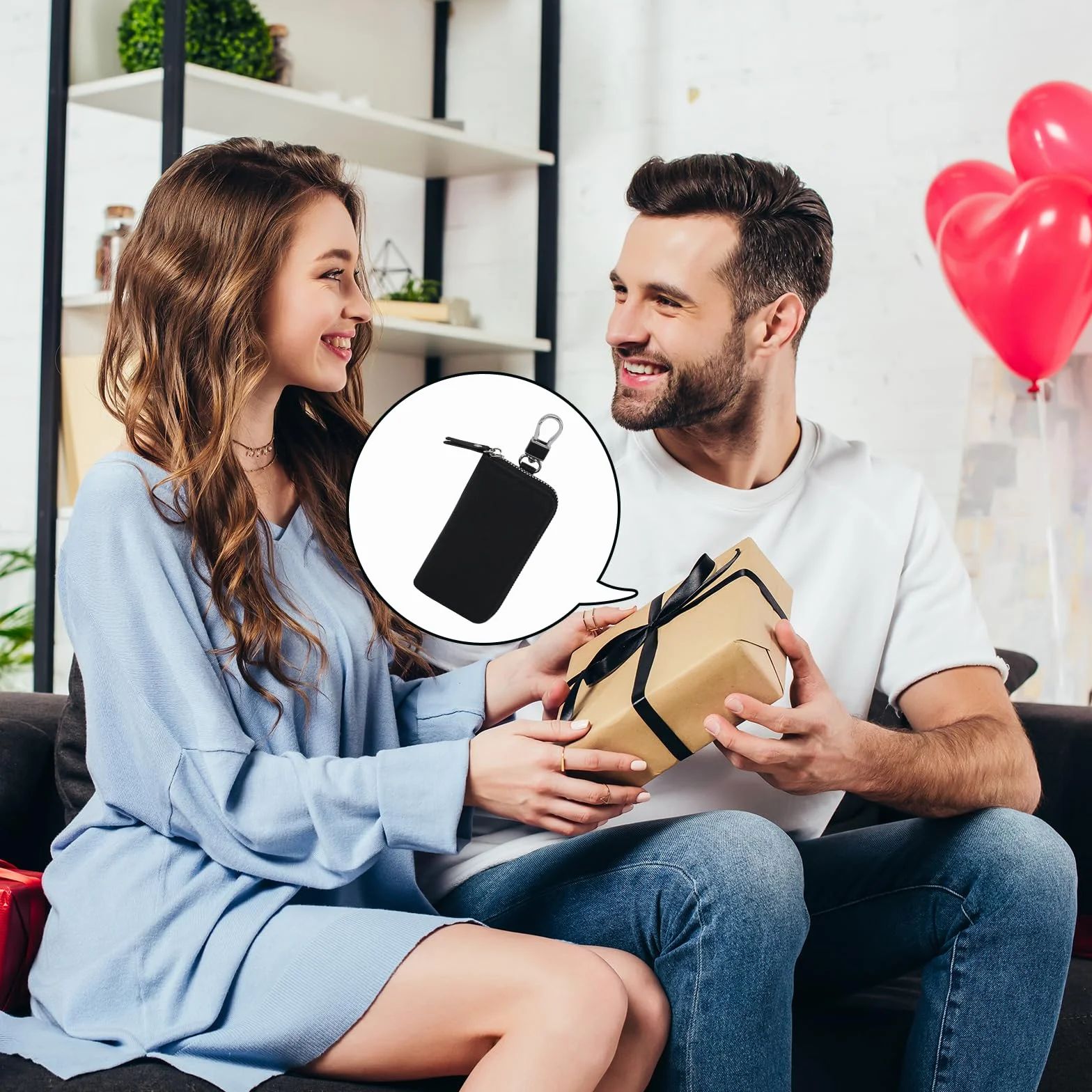 Skórzana torba na klucze, organizer samochodowy, w zestawie z 6 haczykami i 2 pierścieniami, wielofunkcyjne etui z kieszenią na klucze (unisex), czarny, 12,5*