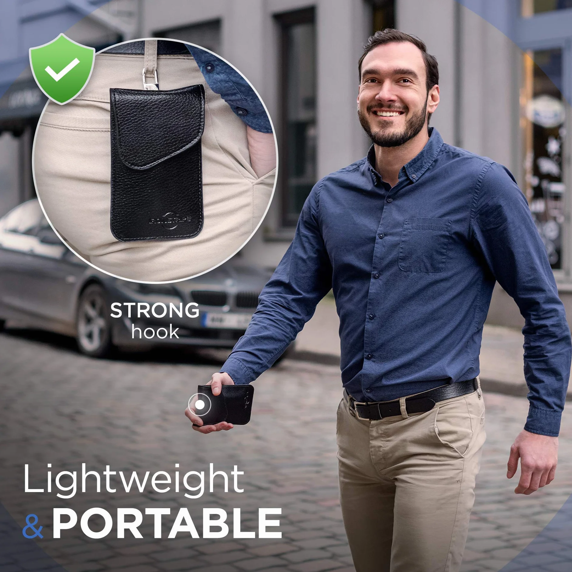 Ironstripe Keyless Go etui ochronne na kluczyki samochodowe, skórzane etui Faraday, kieszeń na klucze do blokowania RFID