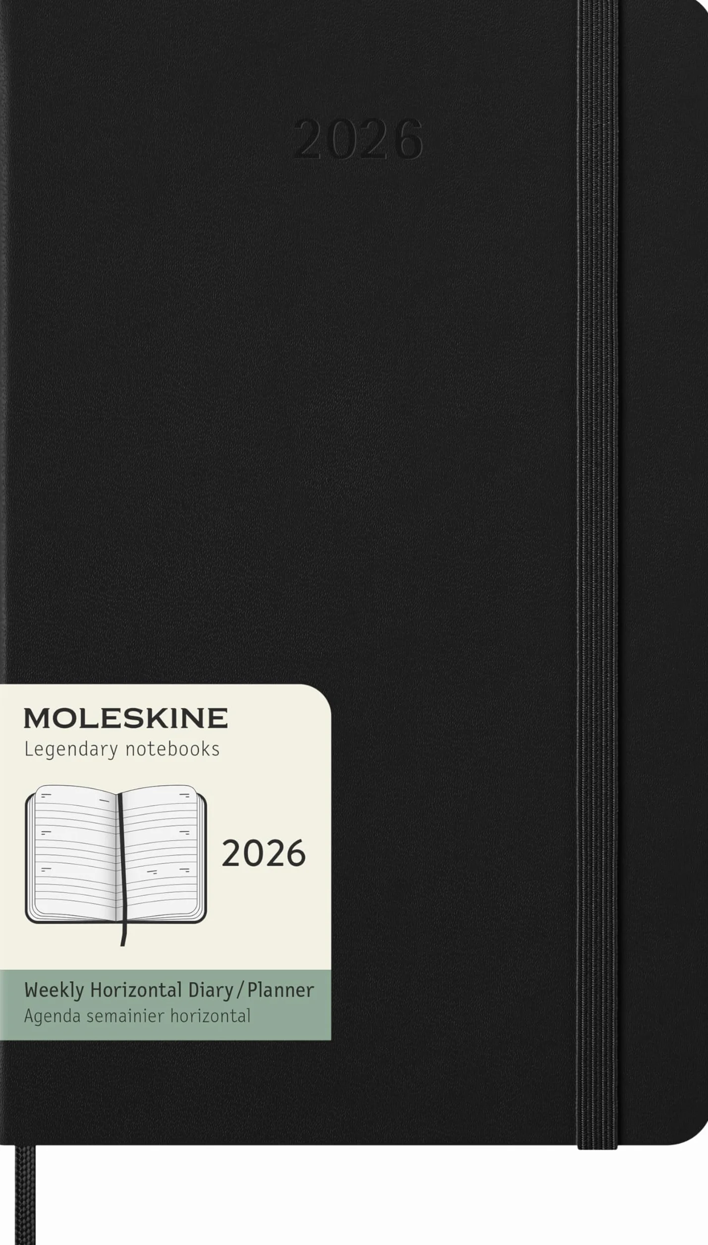 Moleskine 12 Monate Wochenkalender 2026, Large/A5, 1 Wo = 2 Seiten, horizontal, fester Einband, Schwarz