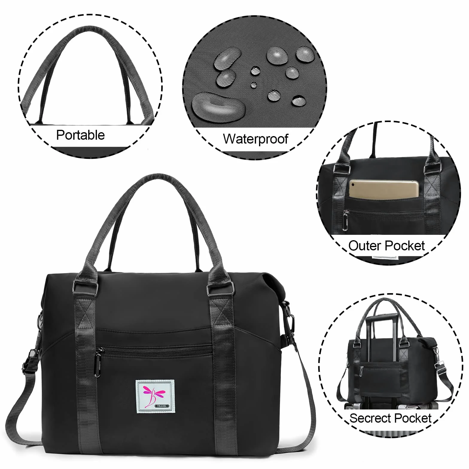 Flintronic Składana torba podróżna o dużej pojemności, lekka wodoodporna torba podróżna na weekend, torba sportowa z komorą na suche i mokre rzeczy 25 l / 36 l, regulowana (z 1 metką bagażową)