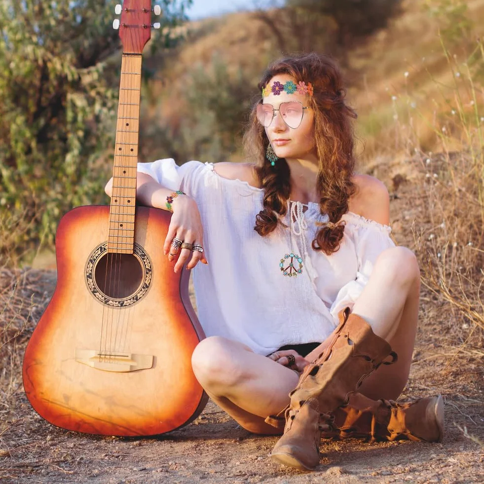 5 sztuk akcesoria hippy kobiety, boho 70 akcesoria dla kobiet dziewcząt z okularami przeciwsłonecznymi różowa stokrotka stokrotka kolczyki naszyjnik hippie bransoletka retro 60s i 70s zestaw mody
