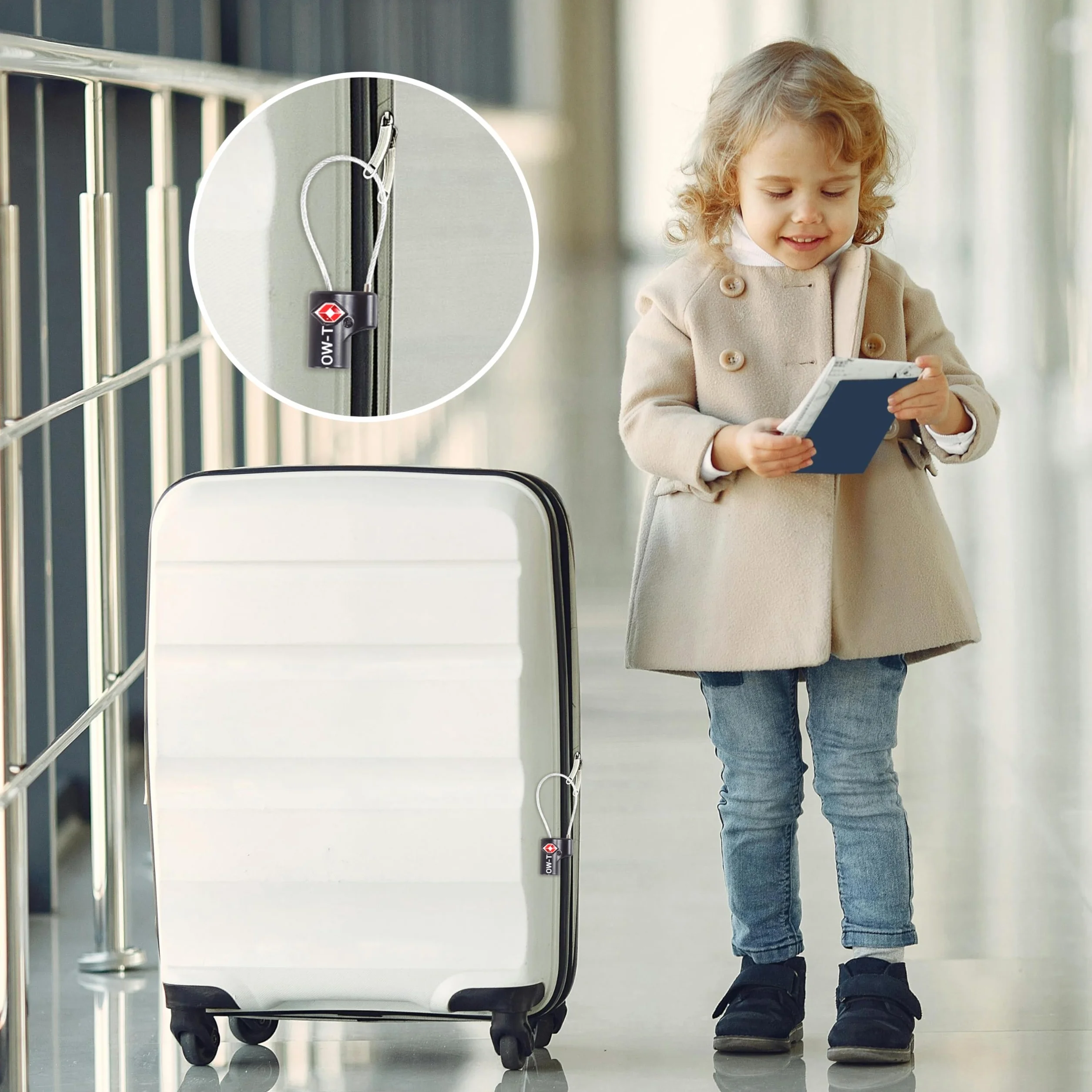 OW-Travel TSA Kłódka z linką z Kluczykiem ​(Zestaw 2 Czarnych) Zamki Bagażowe na Klucz. Wytrzymałe Kłódki Bagażowe z Zamkiem na Klucz do Bagażu, Torby, Walizki, Plecaka, Szafki na Siłowni