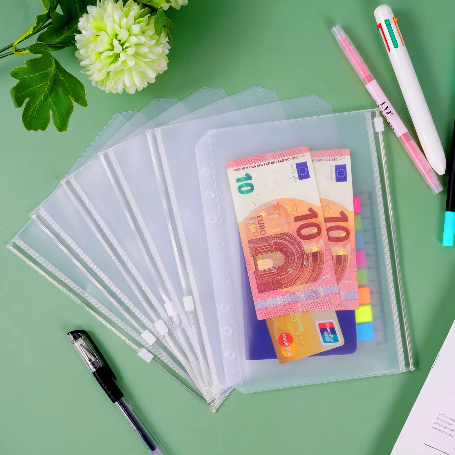Vicloon Zapinane koszulki do segregatora A5, 10 szt., plastikowe, luzem, z 2 arkuszami naklejek z etykietami, oszczędzające pieniądze, koperty na dokumenty, do organizera