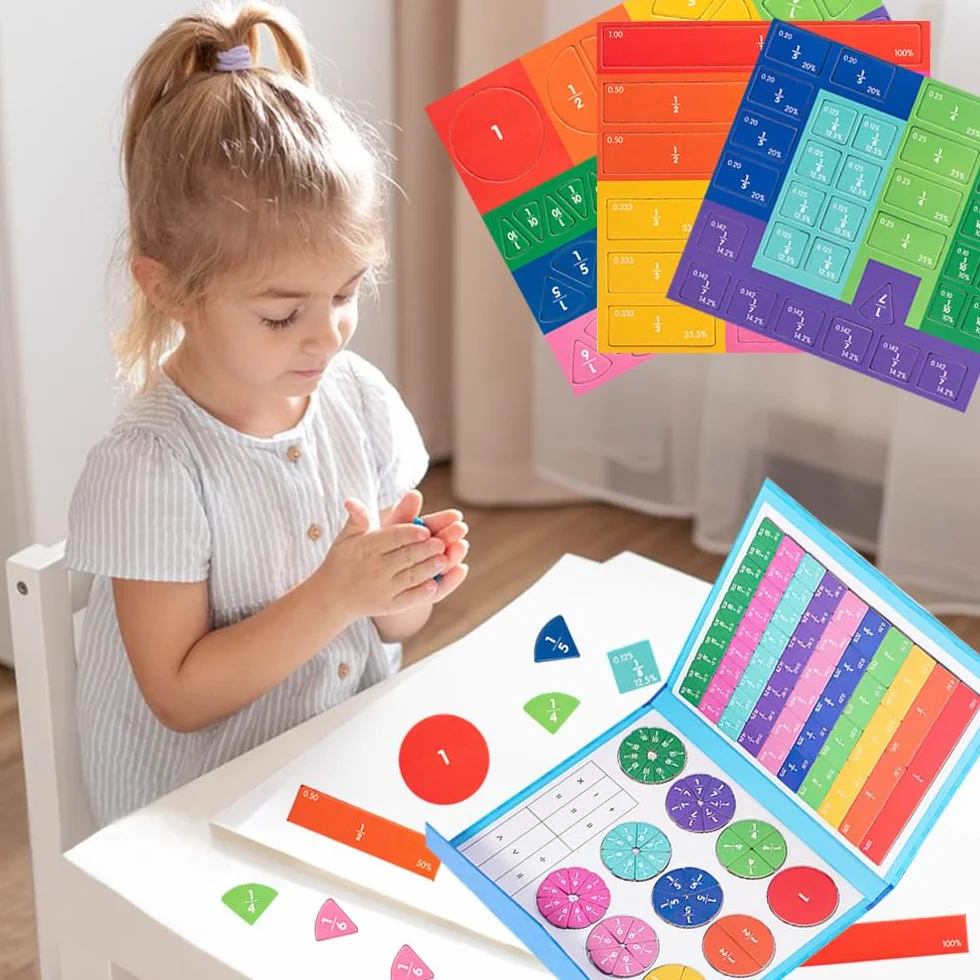 Płytki z frakcjami magnetycznymi, Montessori Magnetic Book Frraction, płytki magnetyczne, frakcje, płytki z frakcjami magnetycznymi, kręgami frakcji, frakcjami magnetycznymi