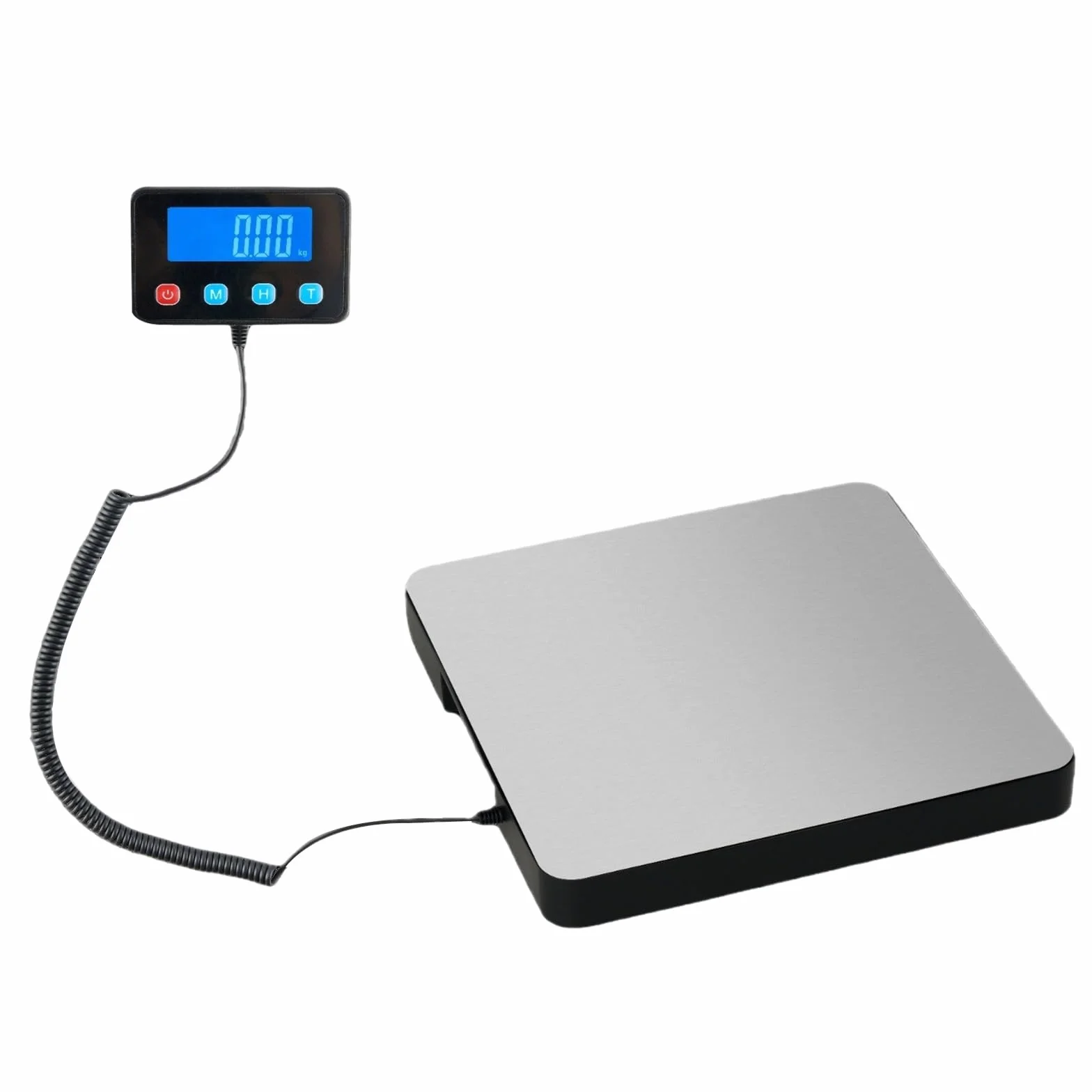 Cyfrowa waga paczkowa, 200 kg/10 g, waga platformowa, stal nierdzewna, skala pocztowa, z zewnętrznym podświetlanym wyświetlaczem LCD na ścianie, 30 x 30 cm