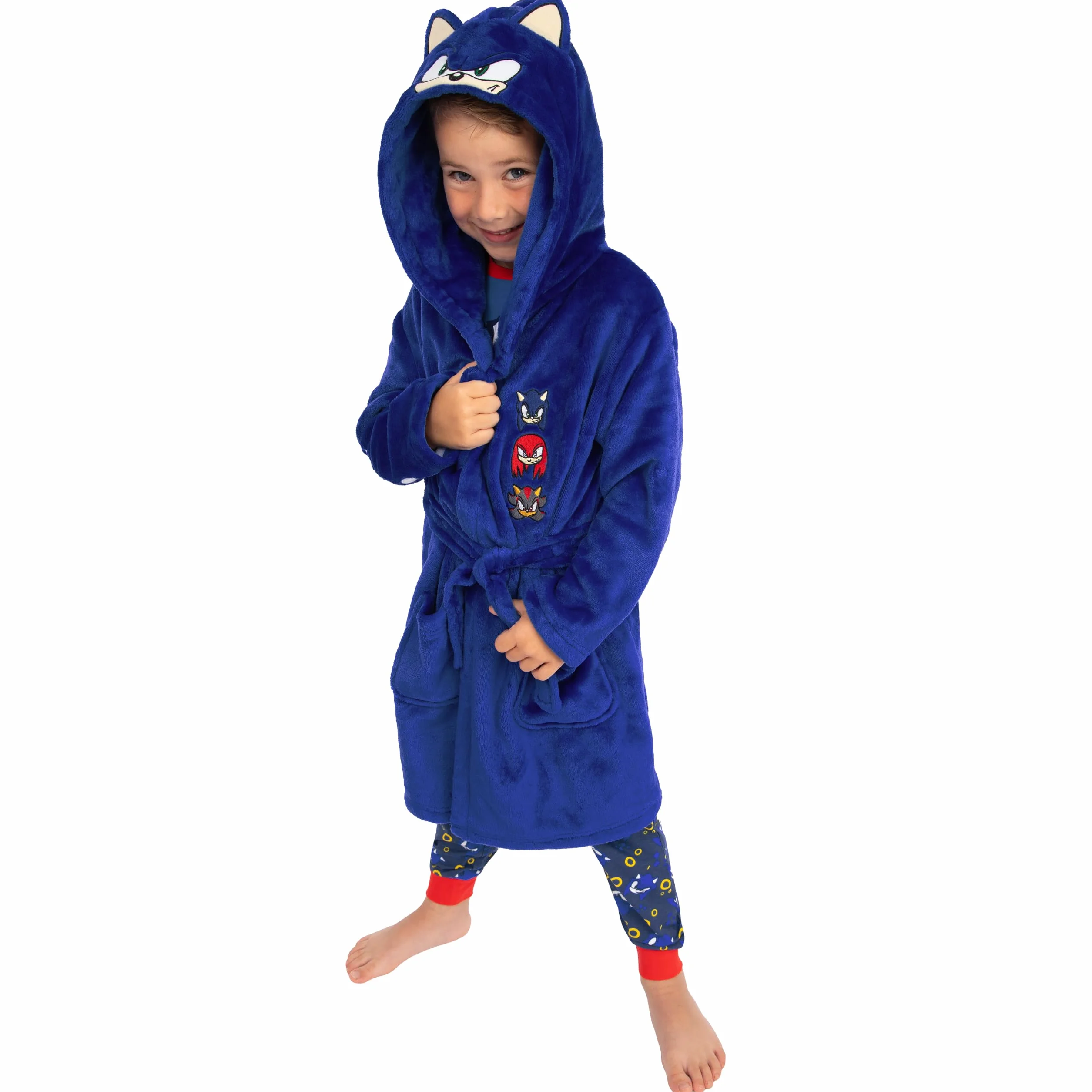 Szlafrok Sonic The Hedgehog Boys, polarowy szlafrok Sonic Kids z uszami 3D