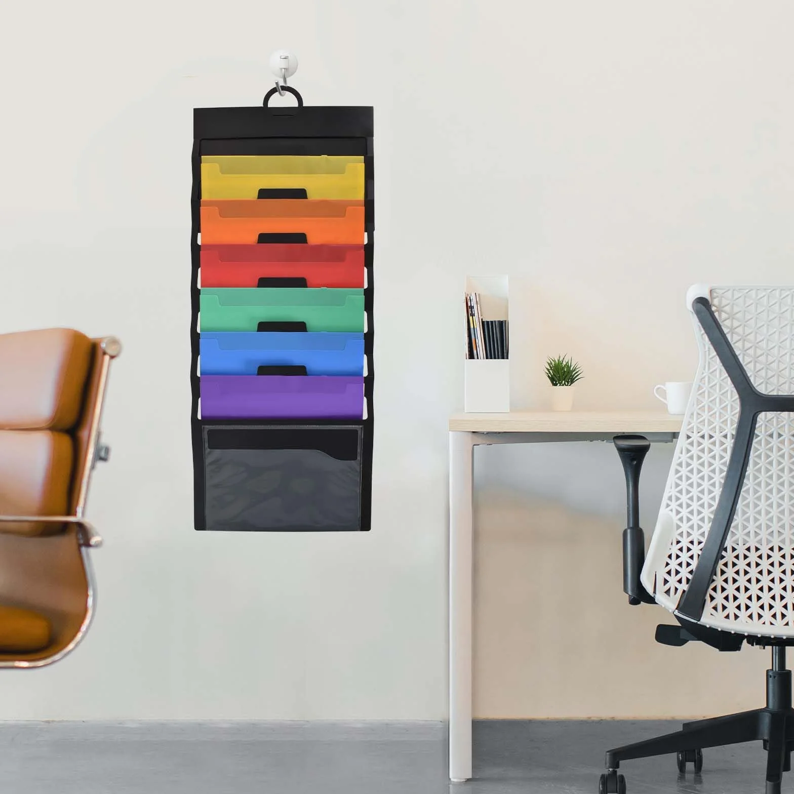 Colexy Wiszący organizer na dokumenty A4, kaskadowy organizer na dokumenty A4, wiszący organizer na dokumenty ścienne z 6 dużymi kieszeniami na papier szkolny, do biura, na dokumenty, pocztę, książki