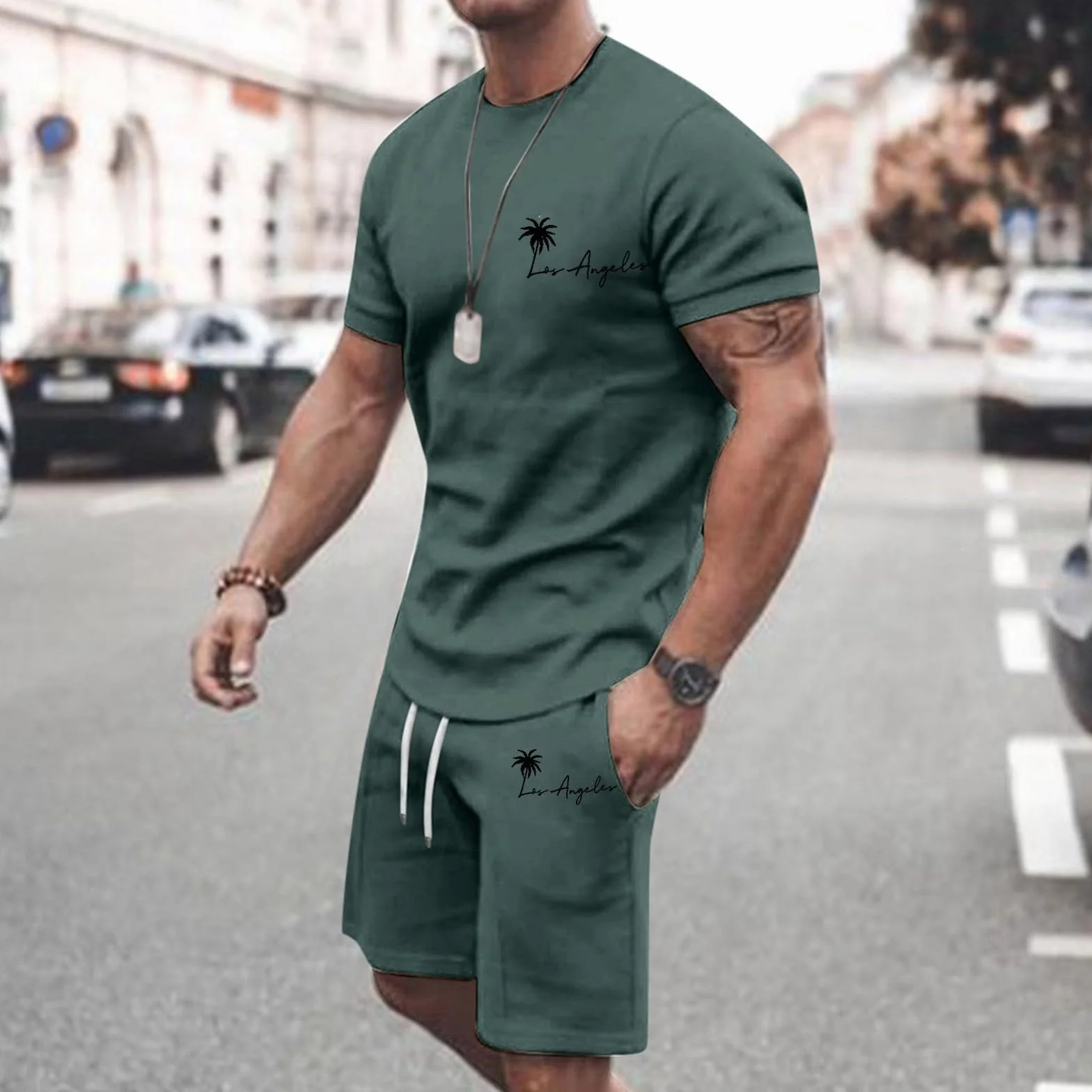Odzież sportowa Dresy dla mężczyzn 2 szt. Kombinezony sportowe Męskie Stylowe Letnie Nadruk Koszulka I Szorty Strój Lekki Oddychający Athleisure Sportwear Outdoor Dresy Odzież