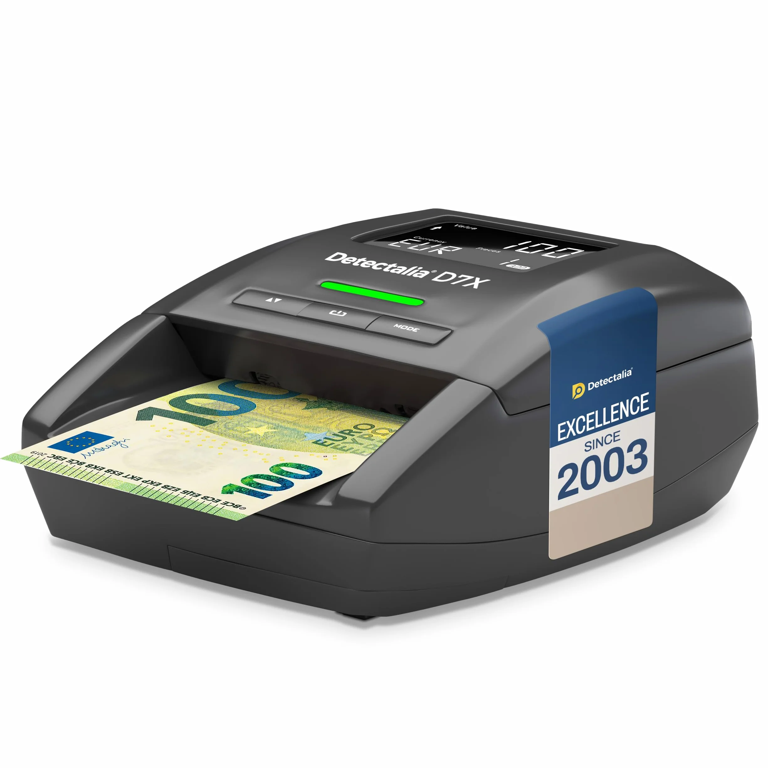 Detectalia D7X tester banknotów i maszyna do liczenia banknotów – urządzenie do testowania fałszywych banknotów z 7 kontrolami rozpoznawania euro, gbp, chf, pln, czk i sek