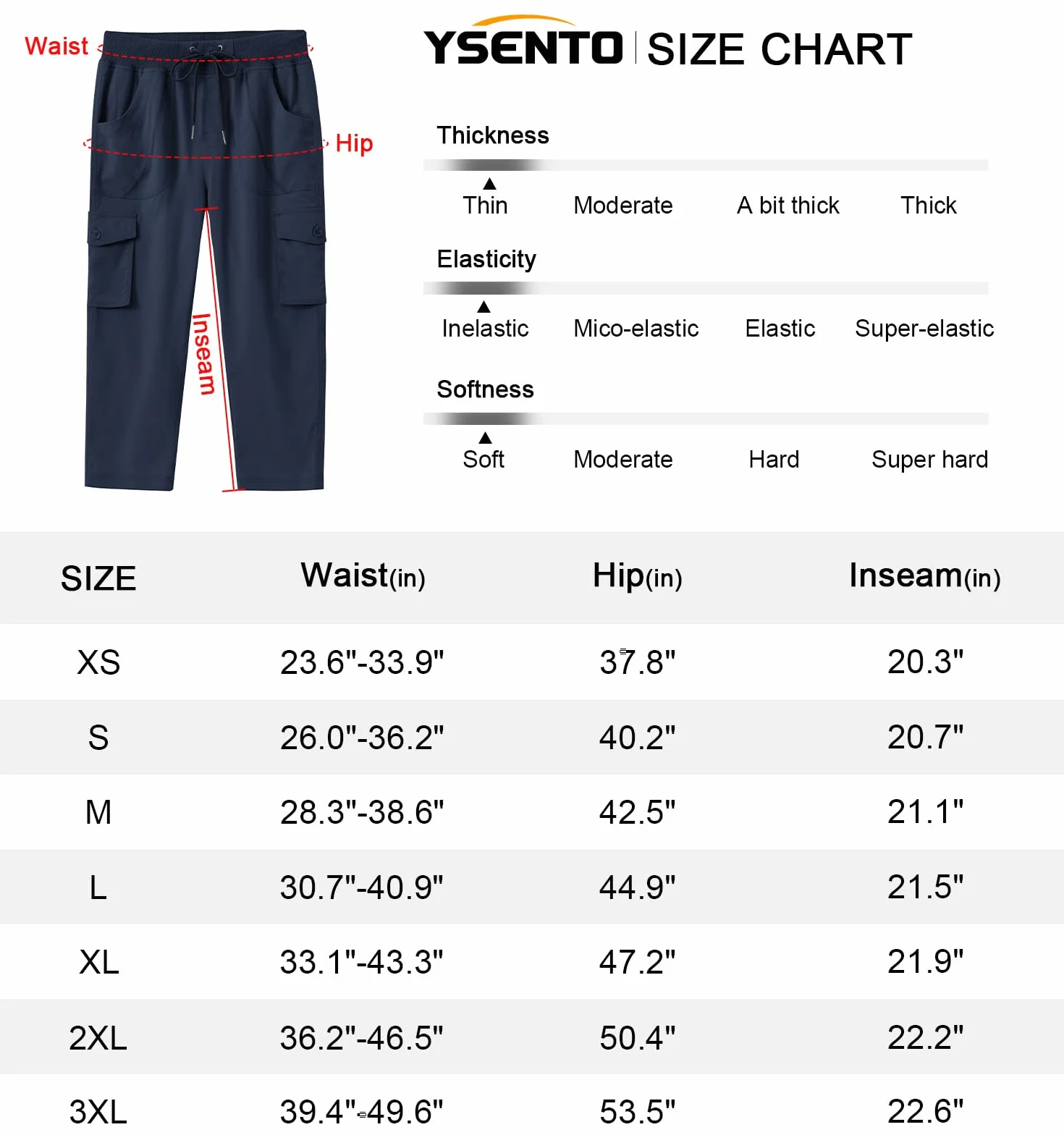 YSENTO Damskie spodnie trekkingowe, spodnie outdoorowe, spodnie letnie Capri Cargo, lekkie spodnie trekkingowe, spodnie funkcyjne