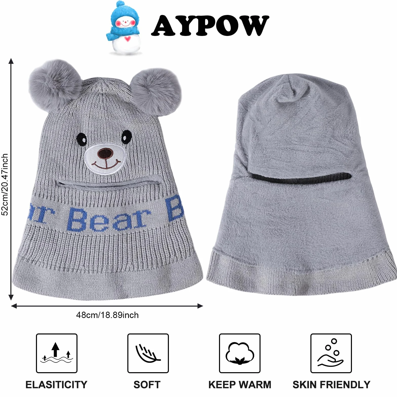 Dziecięca czapka dla dziewcząt i chłopców, ciepła czapka z podszewką polarową, urocza, wiatroszczelna, z pomponem, beanie, szal