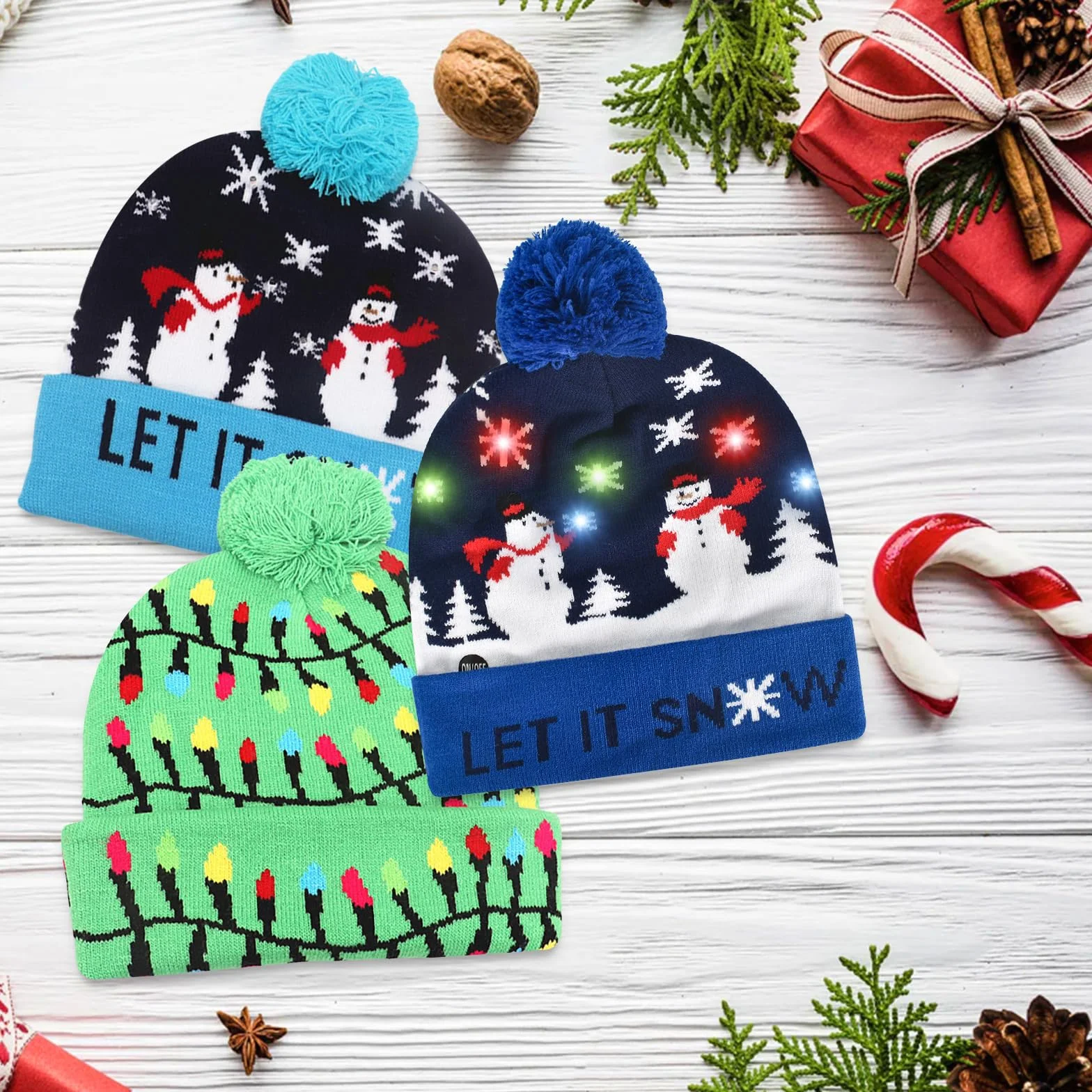 Colexy Świecąca czapka bożonarodzeniowa LED, czapka zimowa z dzianiny czapka beanie kolorowa ciepła czapka beanie kapelusz bożonarodzeniowy LED dla mężczyzn kobiet na Boże Narodzenie, bal, imprezy