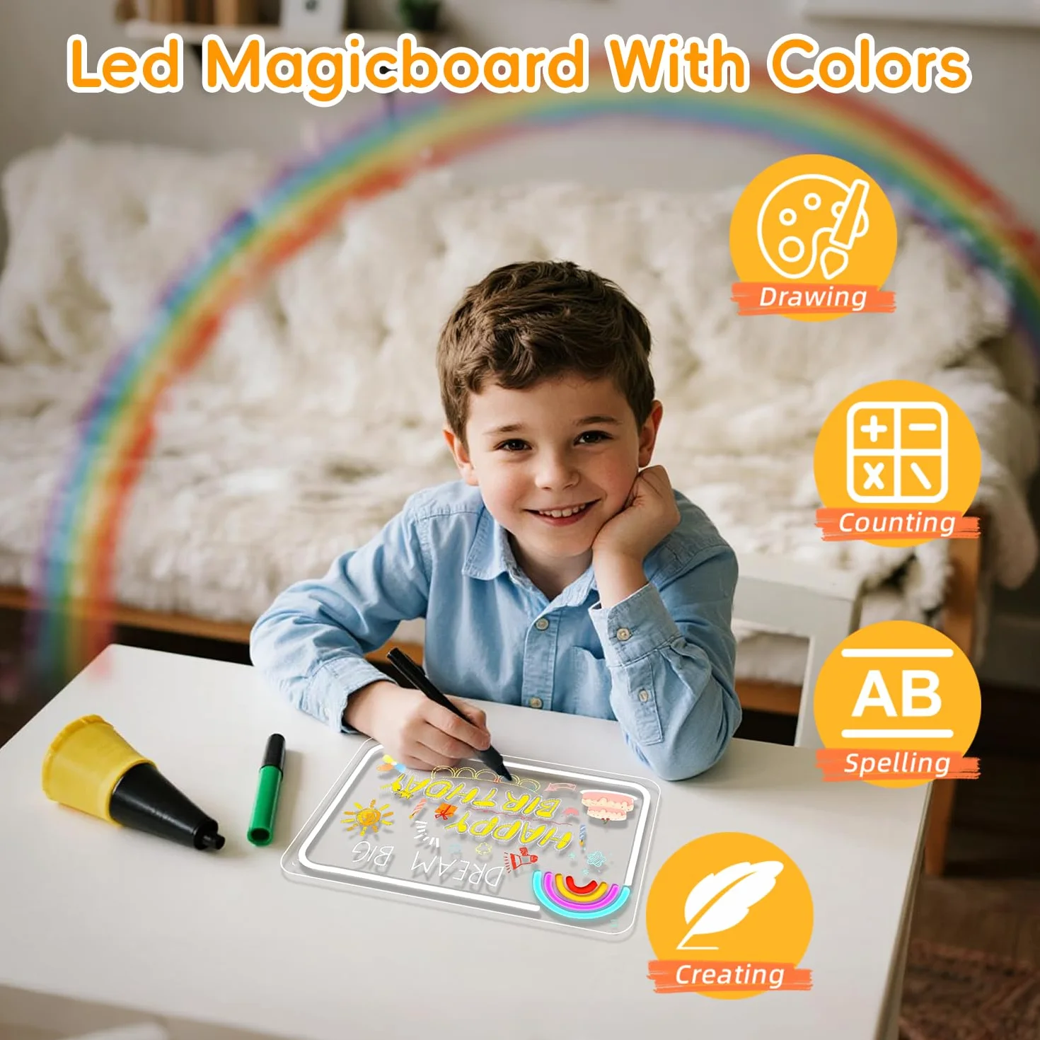 Looklight Tablica do malowania LED dla dzieci, tablica LED z kolorami, akrylowa tablica na notatki, w zestawie kabel USB, przełącznik i 7 markerów, tablica informacyjna dla dzieci, do biura, szkoły