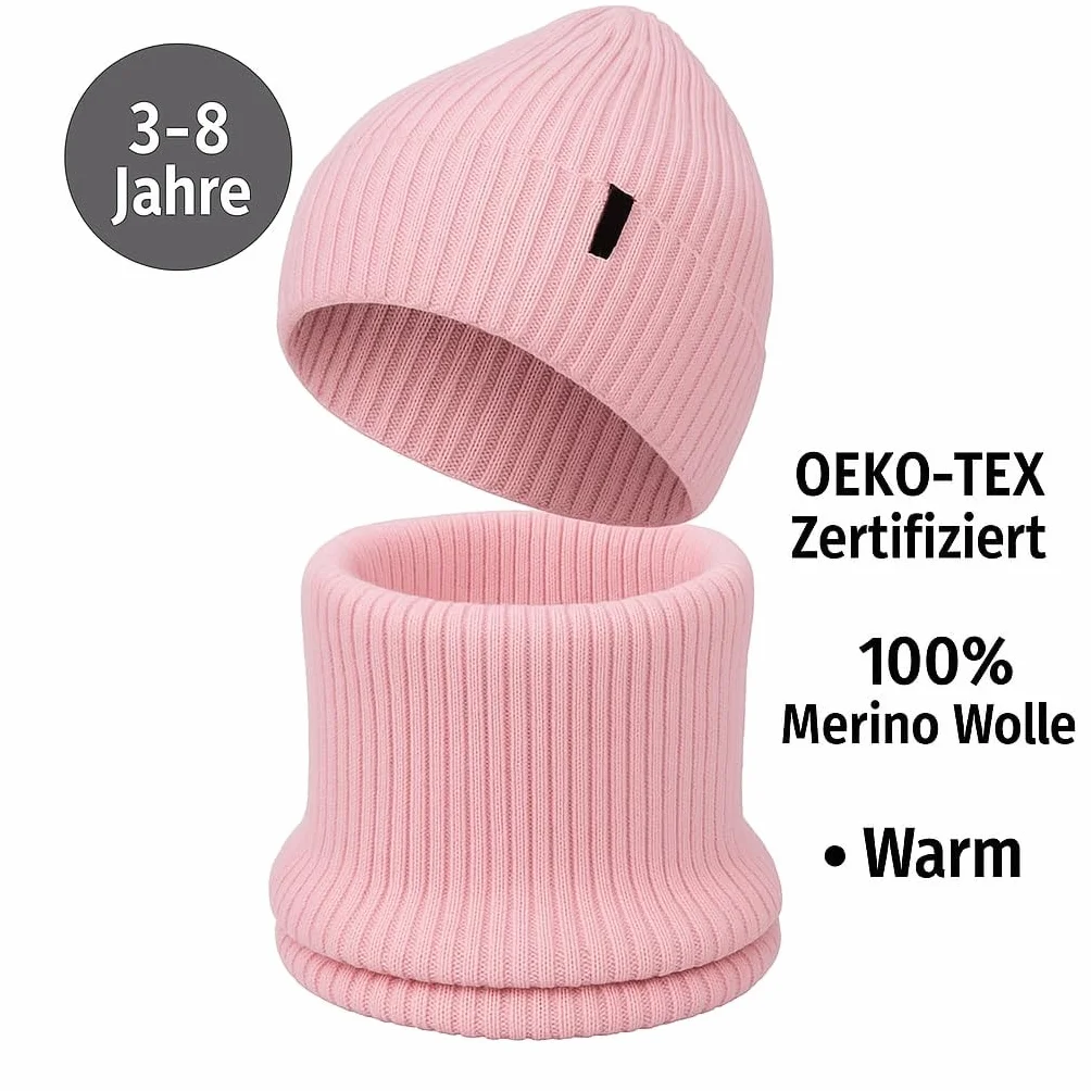 molti Dziecięcy zestaw czapek i szalików – czapka beanie i szal kominowy, 100% wełna z merynosów, jesień i wiosna, unisex, elastyczna, miękka, oddychająca, w 5 kolorach