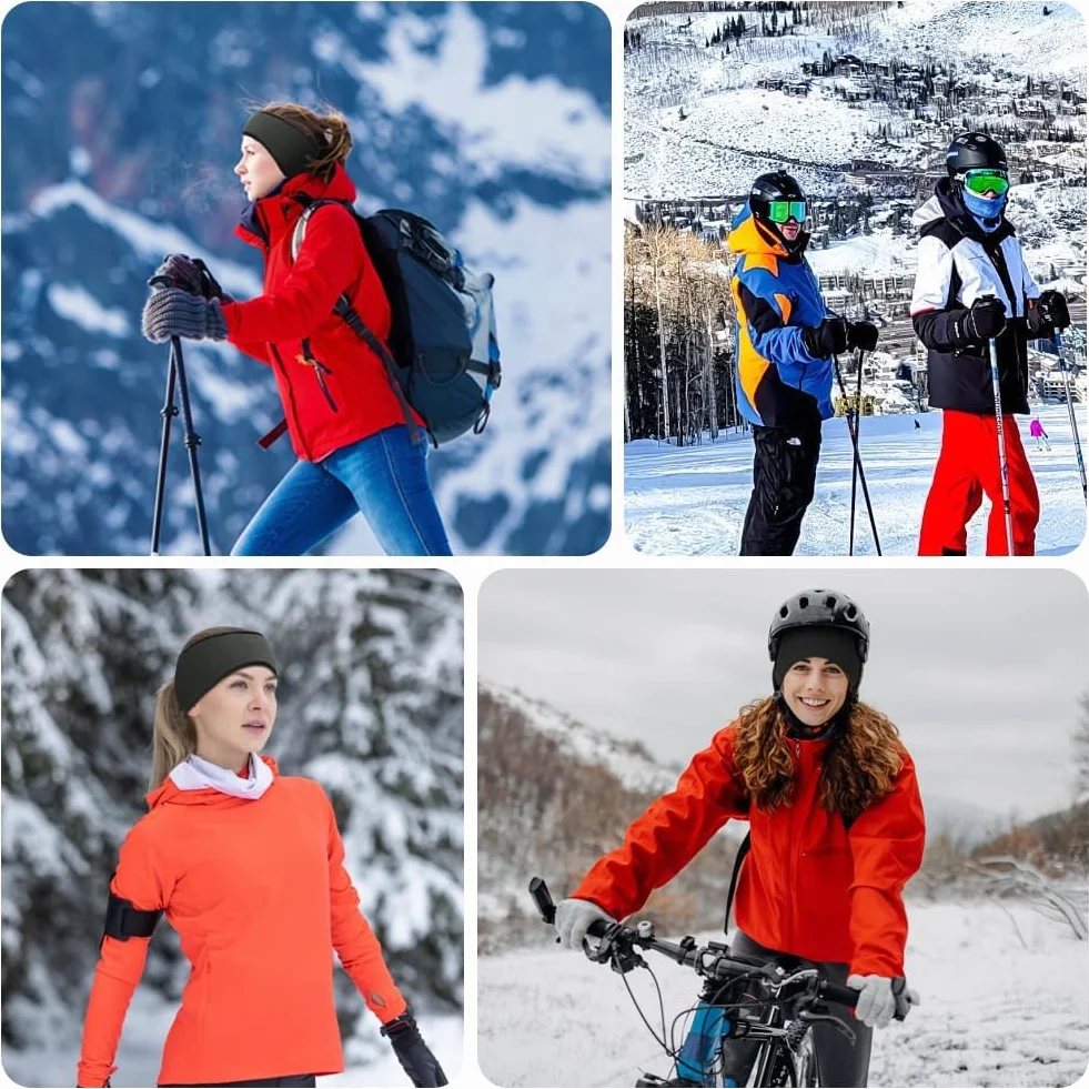 Shirene Fleece opaska na uszy, opaska na czoło, 2 sztuki, zimowa opaska na czoło, sportowe opaski na czoło, nauszniki na zimę dla kobiet i mężczyzn, wiatroszczelne, ciepłe, ochronne nauszniki na zimę