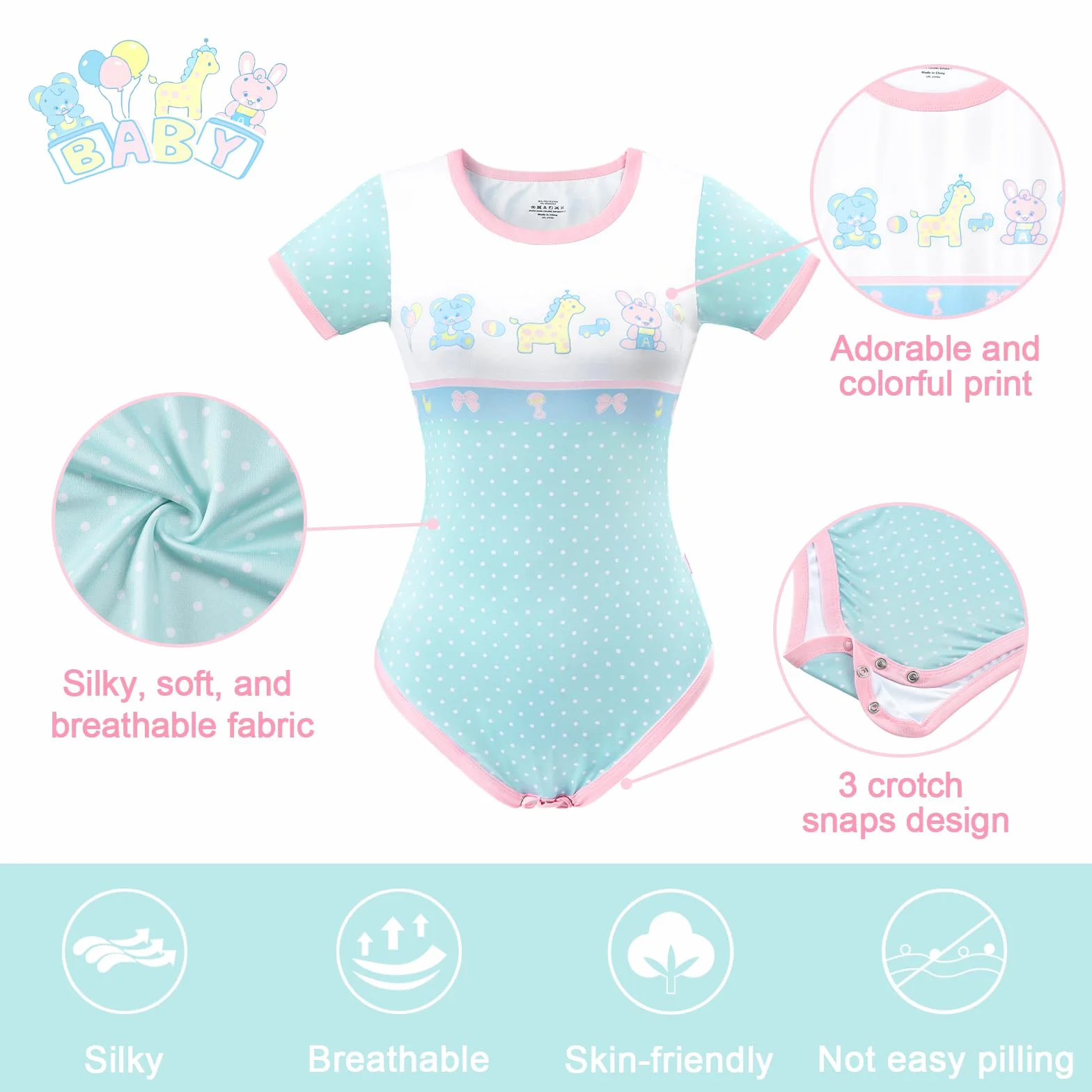LittleForBig Jedwabiste śpioszki Onesie Piżama Body - Baby Parade Vintage Romper