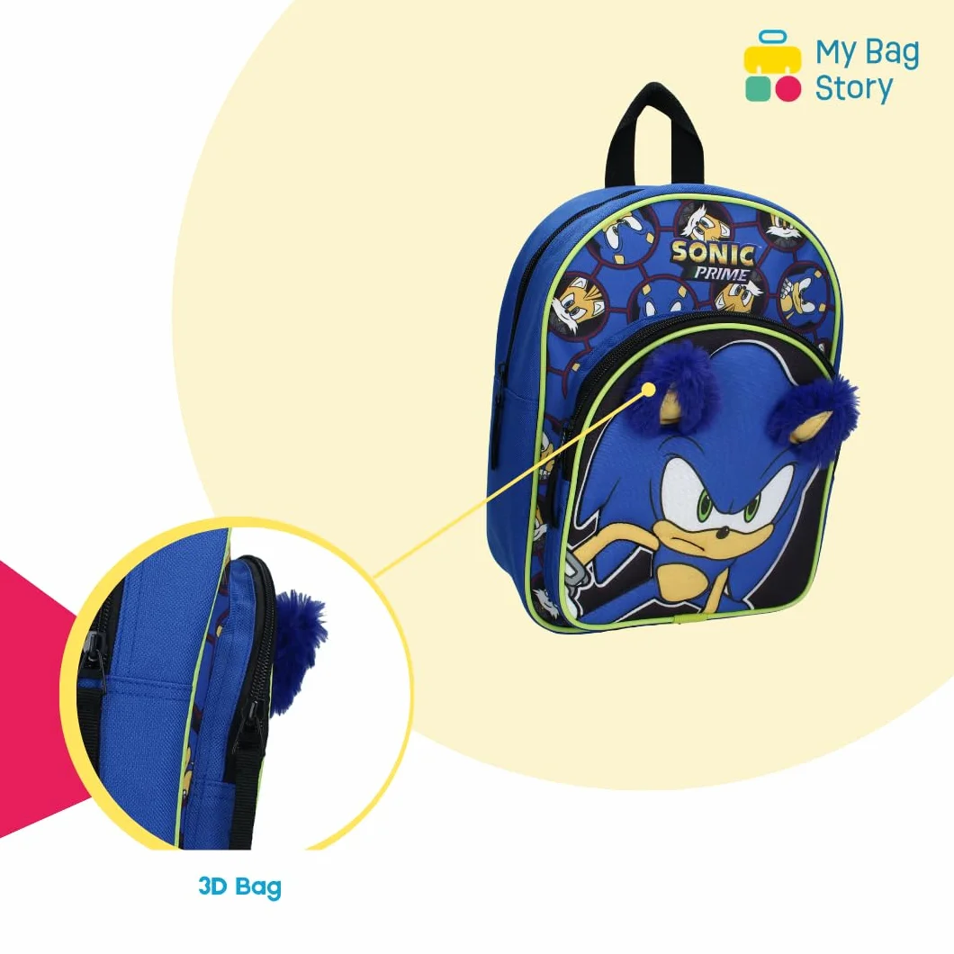 mybagstory - Plecak chłopięcy 3D Sonic - Niebieski - Dziecięcy - Szkoła - Przedszkole - Żłobek - Torba szkolna - Rozmiar 31 cm - Regulowane ramiączka - Pomysł na prezent, Sonic - Niebieski, enfant