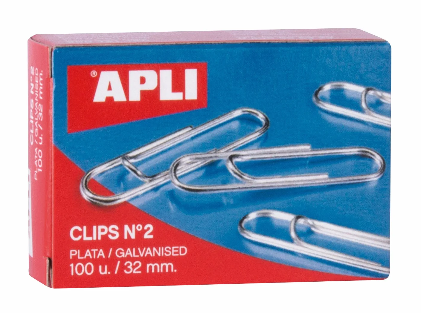 APLI 11714 - Klipsy ocynkowane nr 2, 32 mm, 100 szt., srebrne