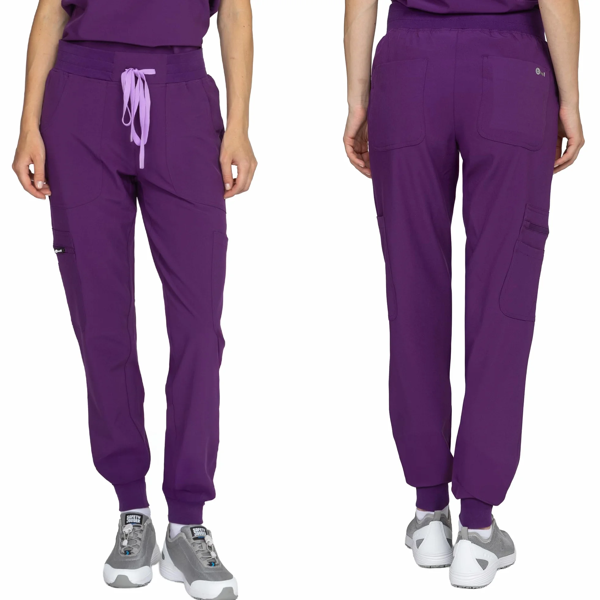 B-well Naomi Damen-Schrubb-Set Schlupfkasack + Schlupfhose Set Medizin Arzt Uniform Schlupfjacke Oberteil mit Hose Medizinische Berufsbekleidung mit Elastan (Aubergine, XL)