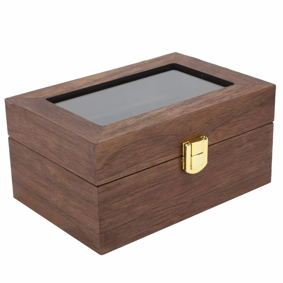 ZJchao Drewniany organizer do przechowywania zegarków, pudełko z czarnego orzecha z przezroczystą pokrywką, pudełko na 3 zegarki, eleganckie etui do przechowywania, trwały stojak na zegarki.