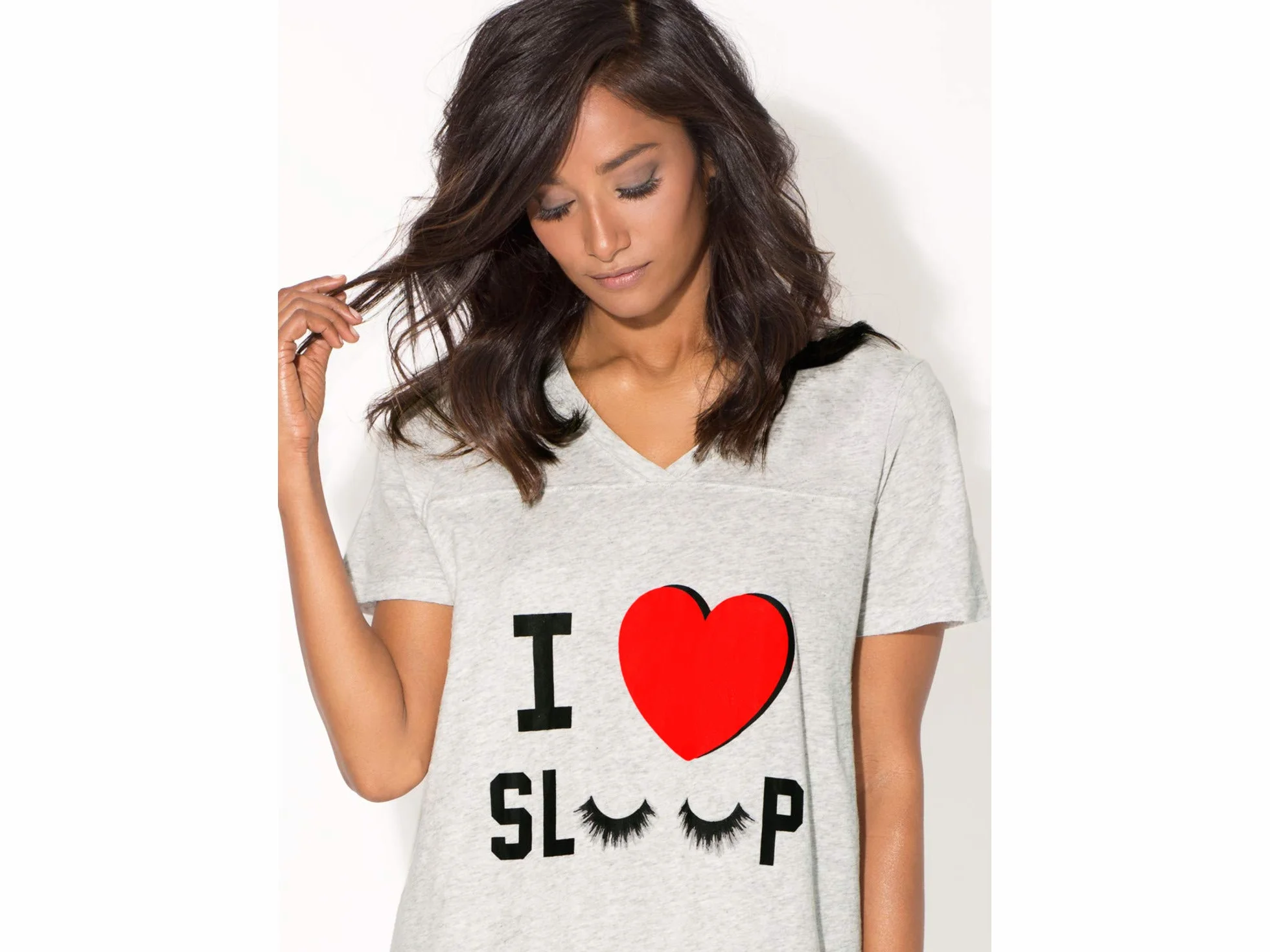 Smart & Sexy Damska koszulka do spania z dekoltem w serek, Light Heather Grey I Love Sleep, 3X