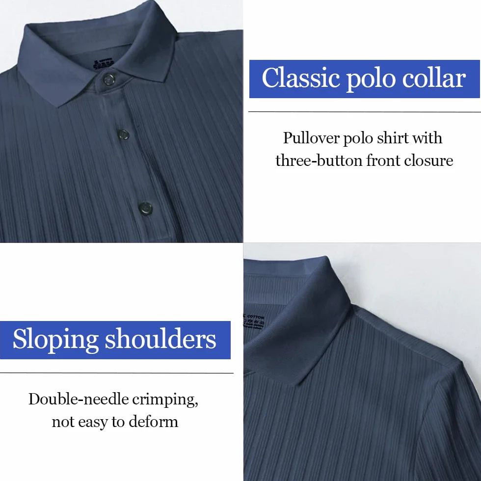 Lehmanlin Męskie koszulki ze stretchem z długim rękawem bawełniane koszulki polo slim fit